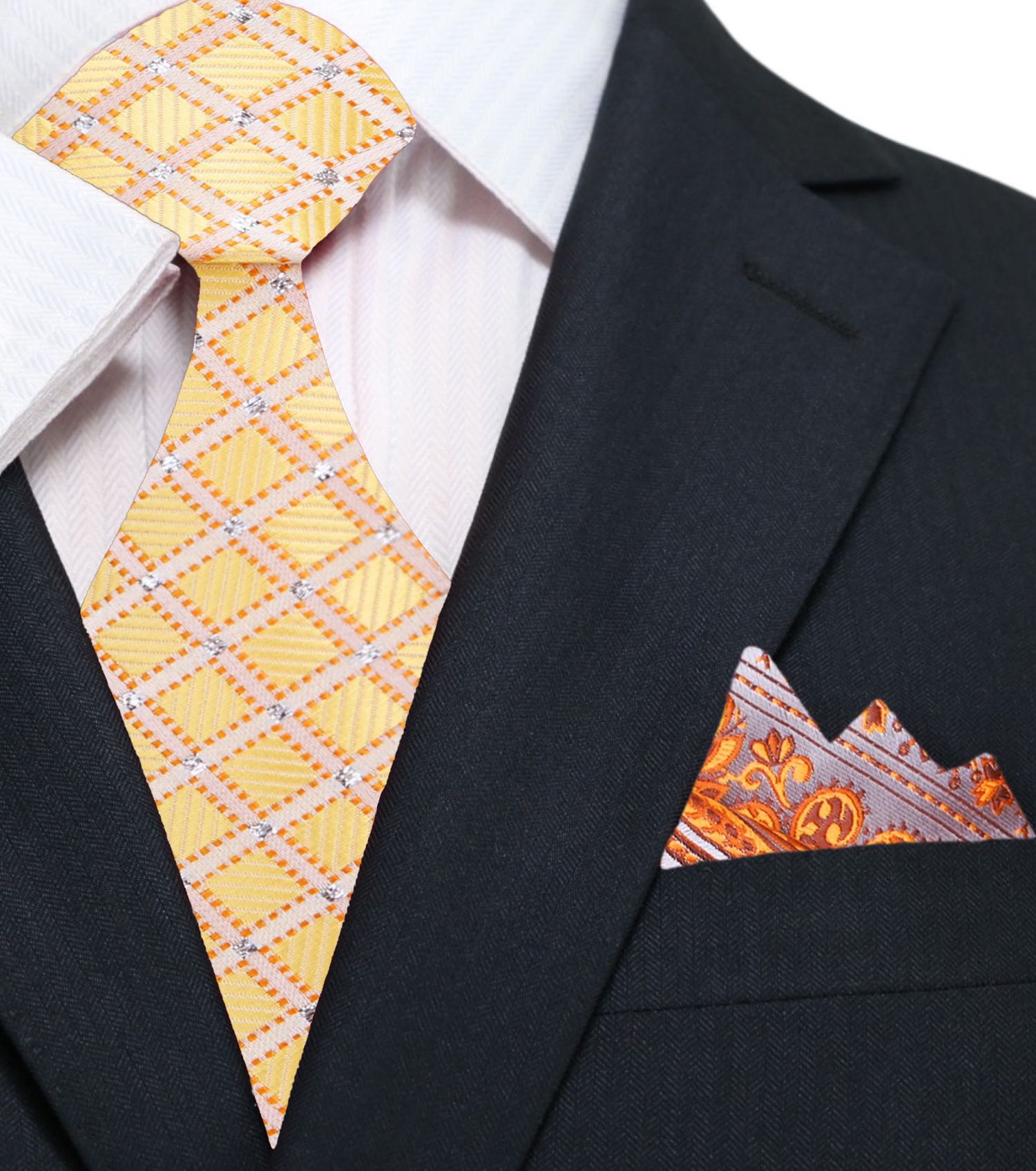 Light Gold Geometric Necktie and Accenting Square