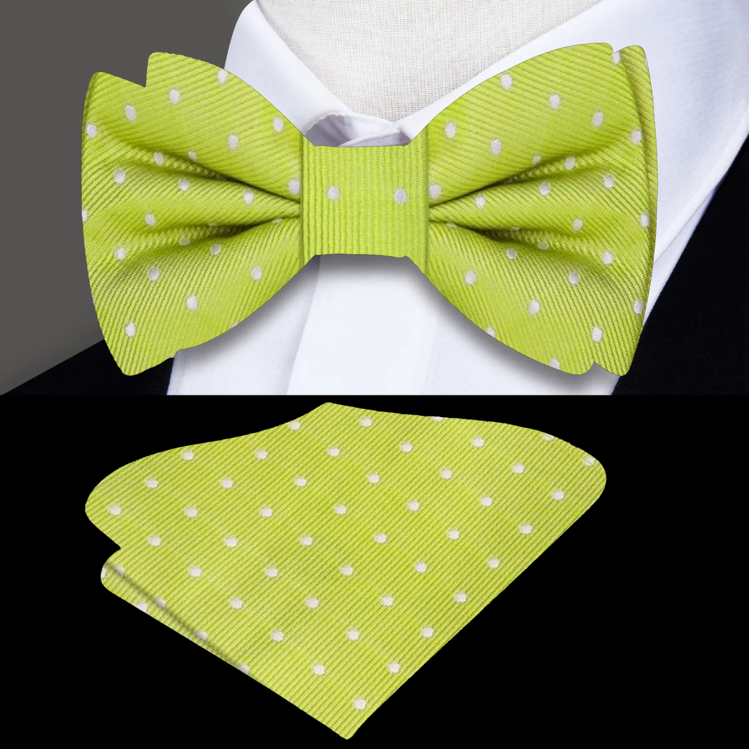 Lime, White Dot Bow Tie and Square