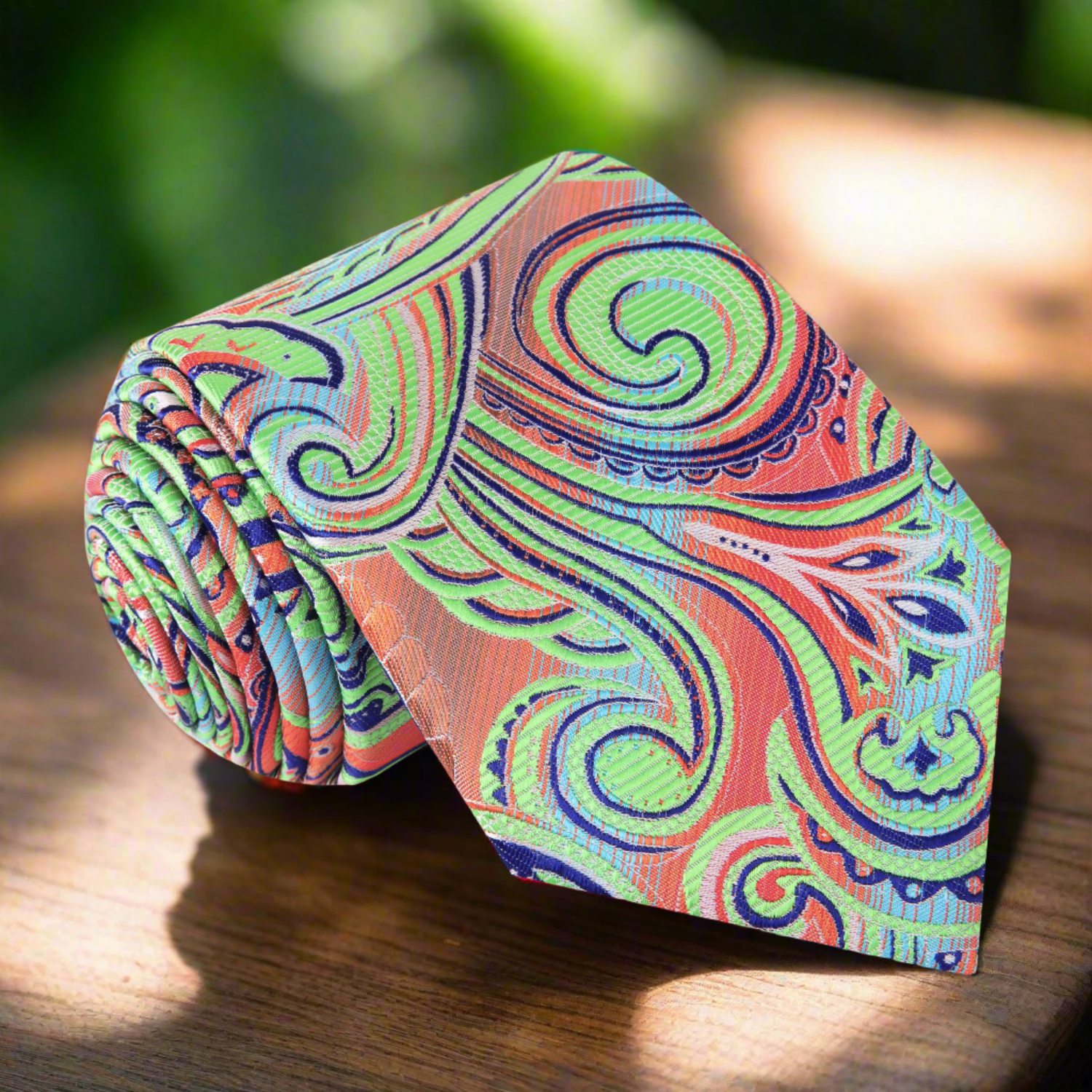 Neon Green, Orange, Blue Paisley Necktie