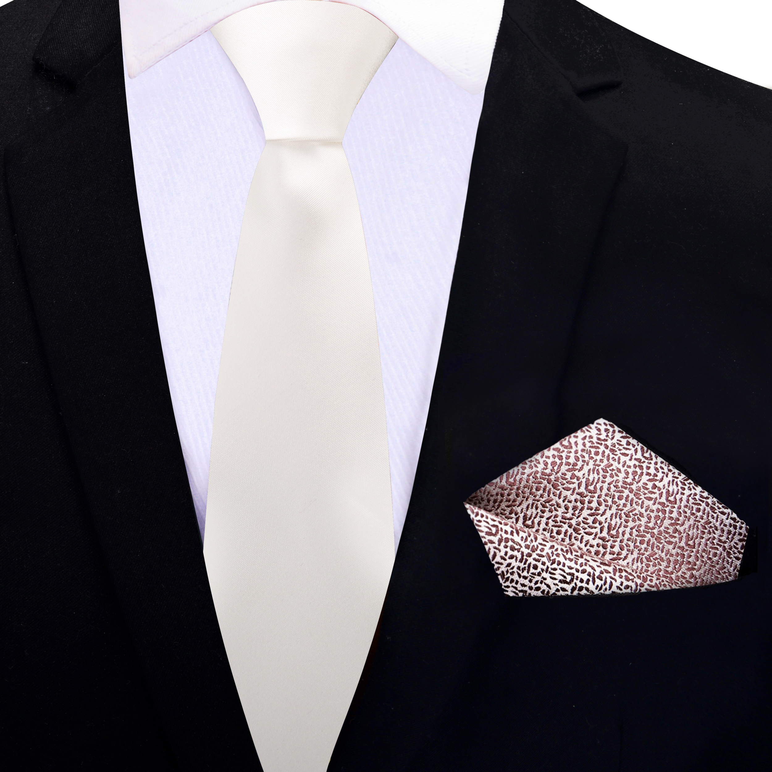 Ivory White Solid Necktie for Weddings, Galas & Formal Style Necktie & Matching Square / Regular (60