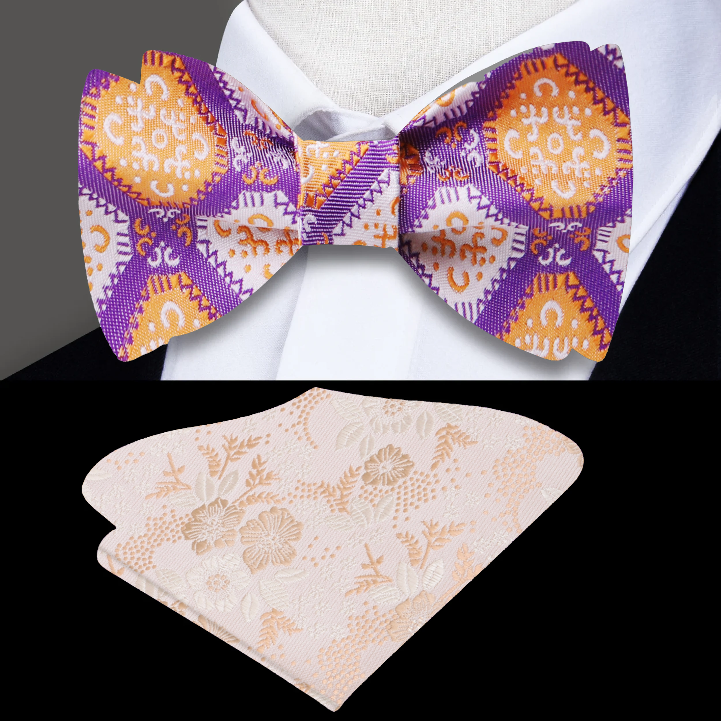 purple and orange bow tie