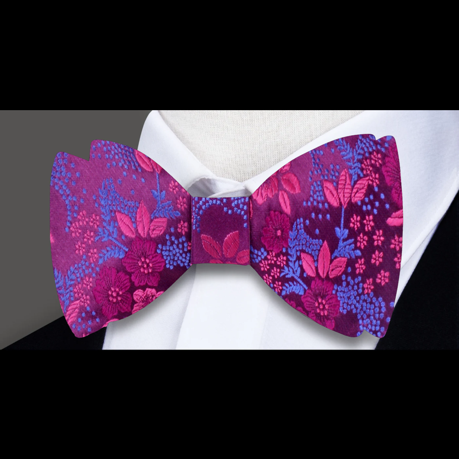 Main View: Dark Pink, Pink Floral Bow Tie