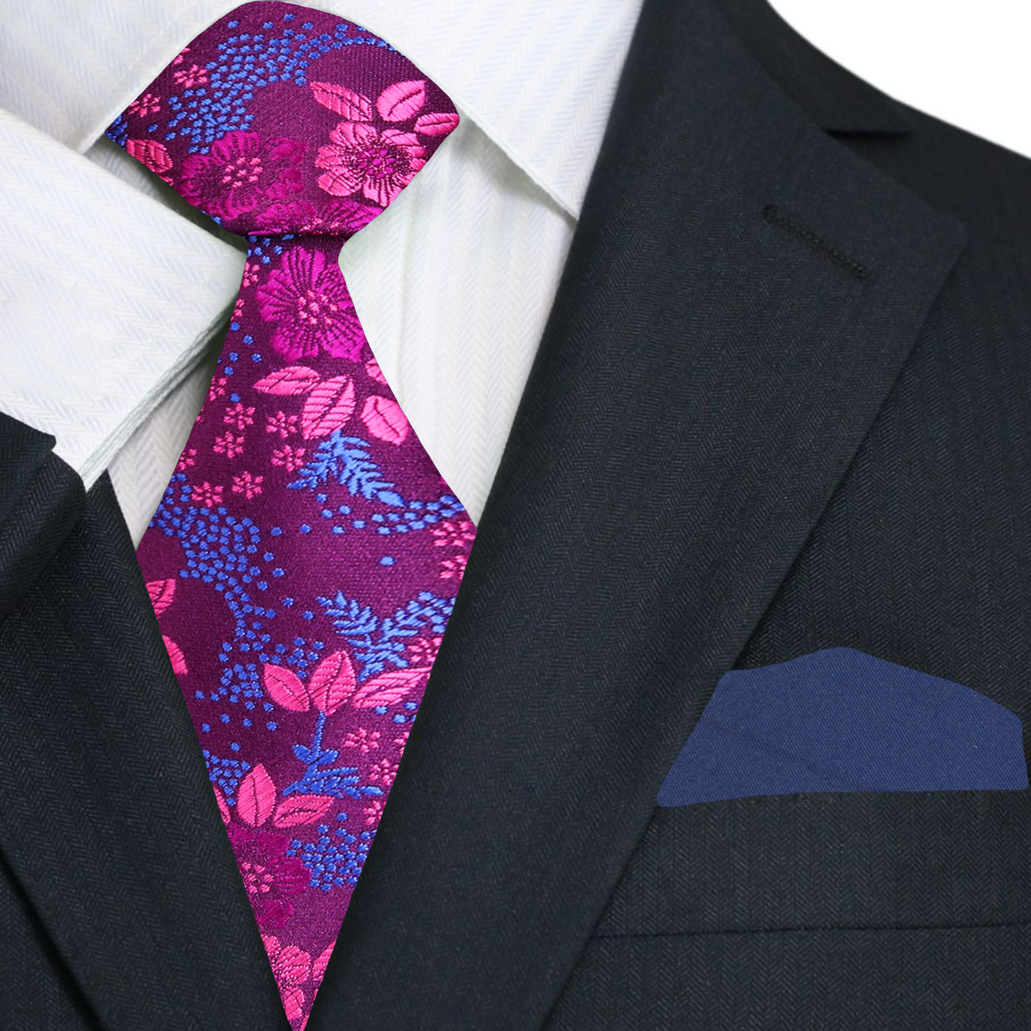 Purple, Pink, Blue Floral Tie and Blue Square