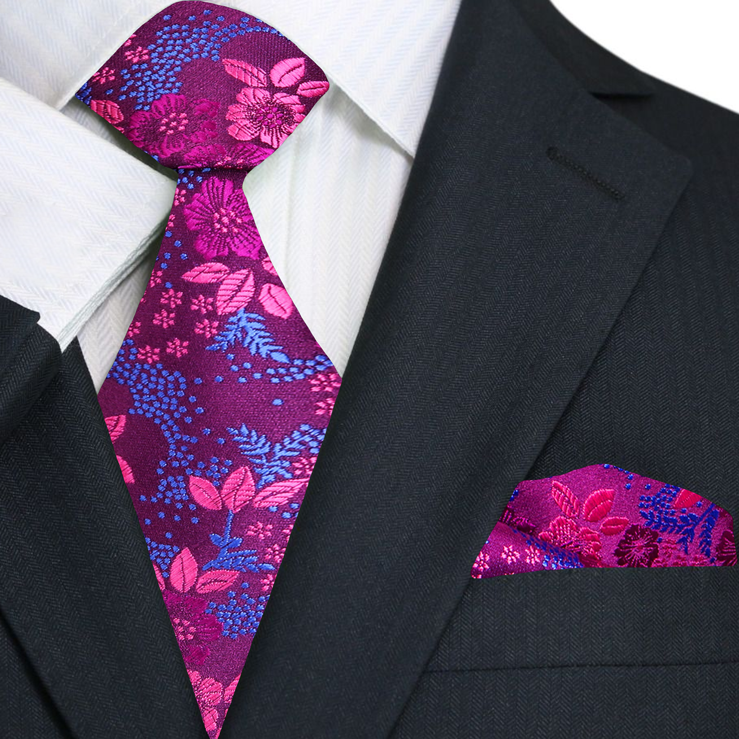 Purple, Pink, Blue Floral Tie and Square