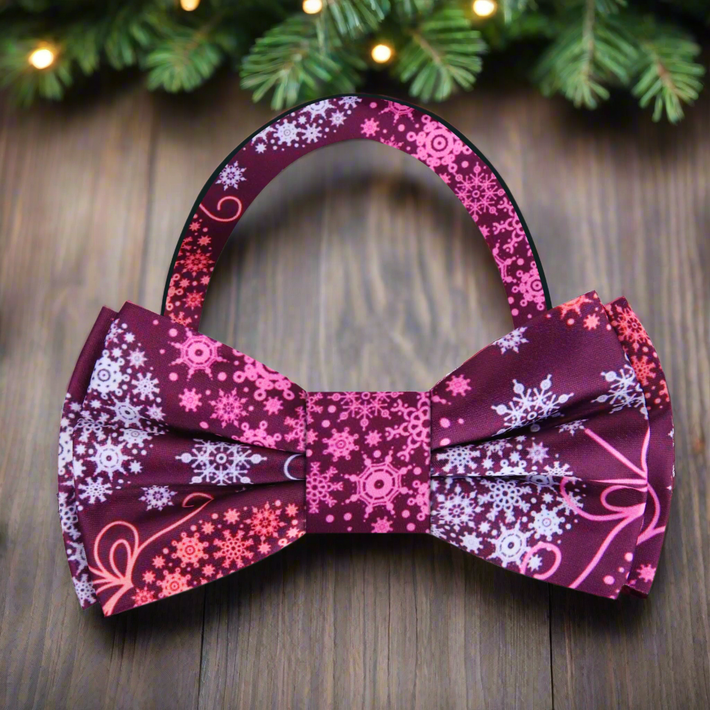 Plum, Pink, White Large Christmas Ornaments Bow Tie Pre Tied