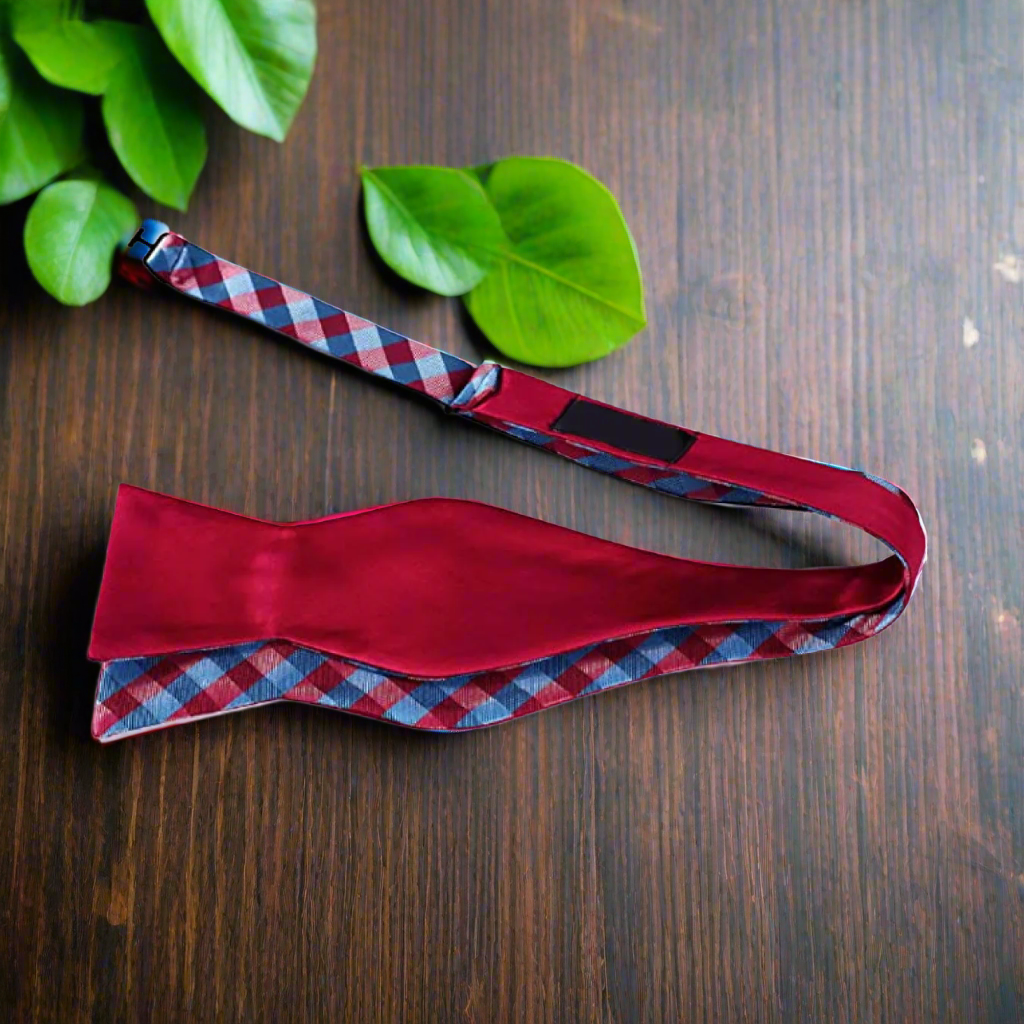 Self Tie: Red and Blue Check Bow tie and Square