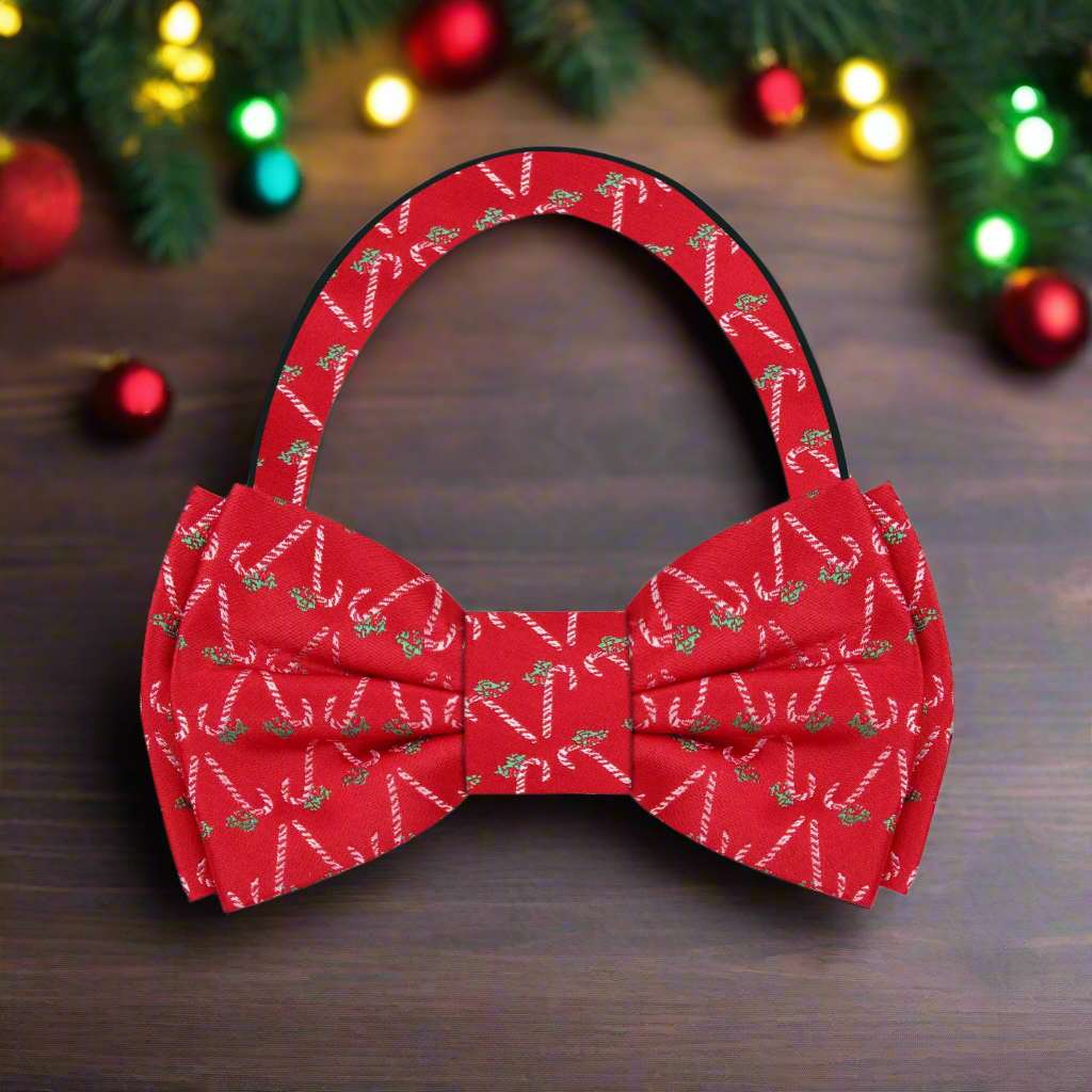 Red, White and Green Candy Cane Bow Tie Pre Tied