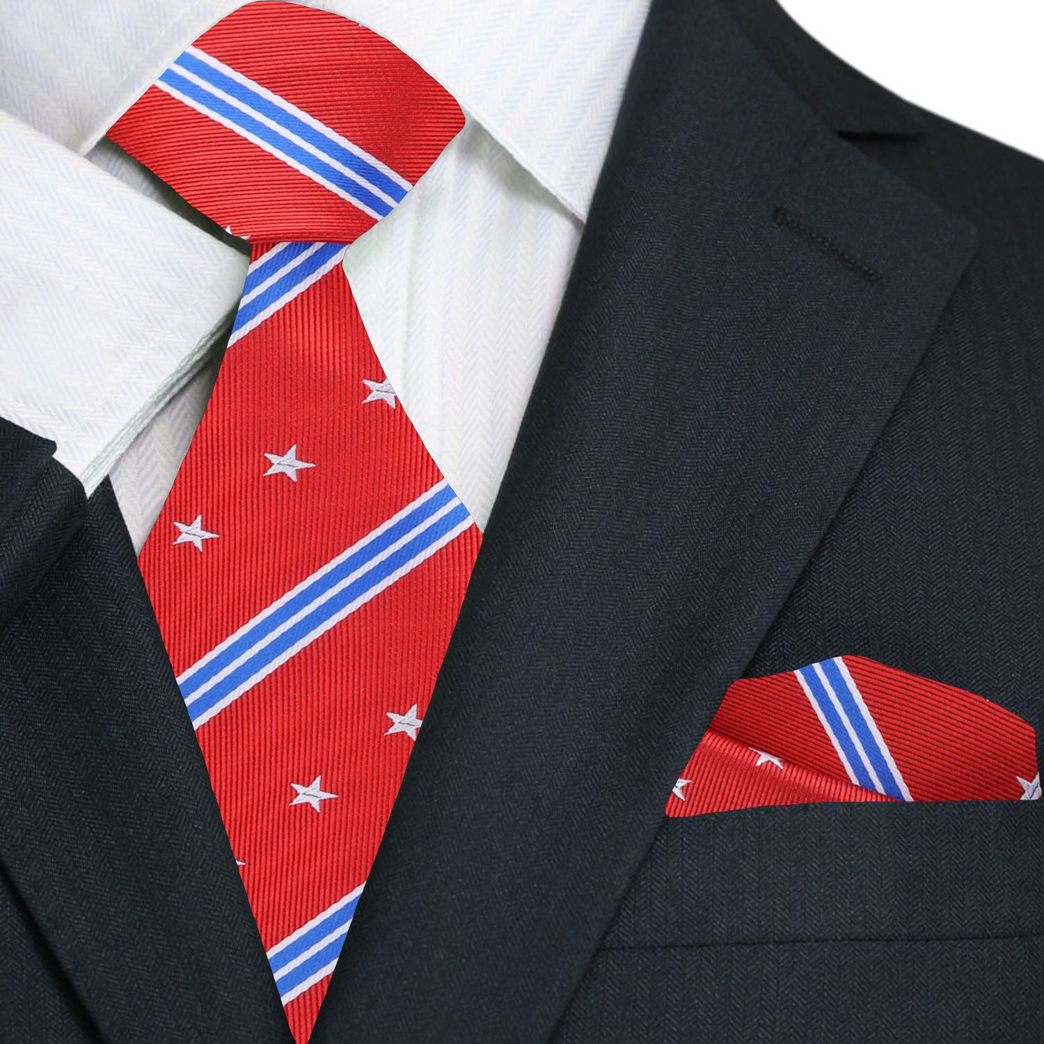 Red White and Blue Stars and Stripes Tie and Matching Square