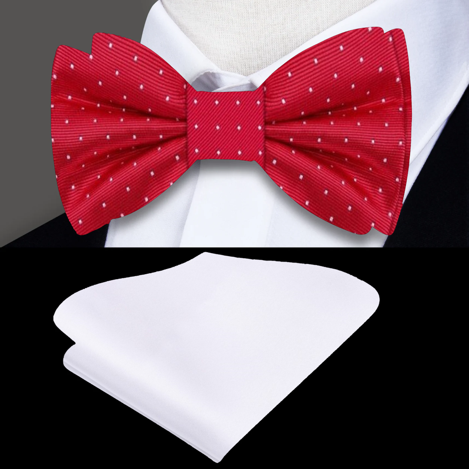 Red, White Dot Bow Tie and White Square