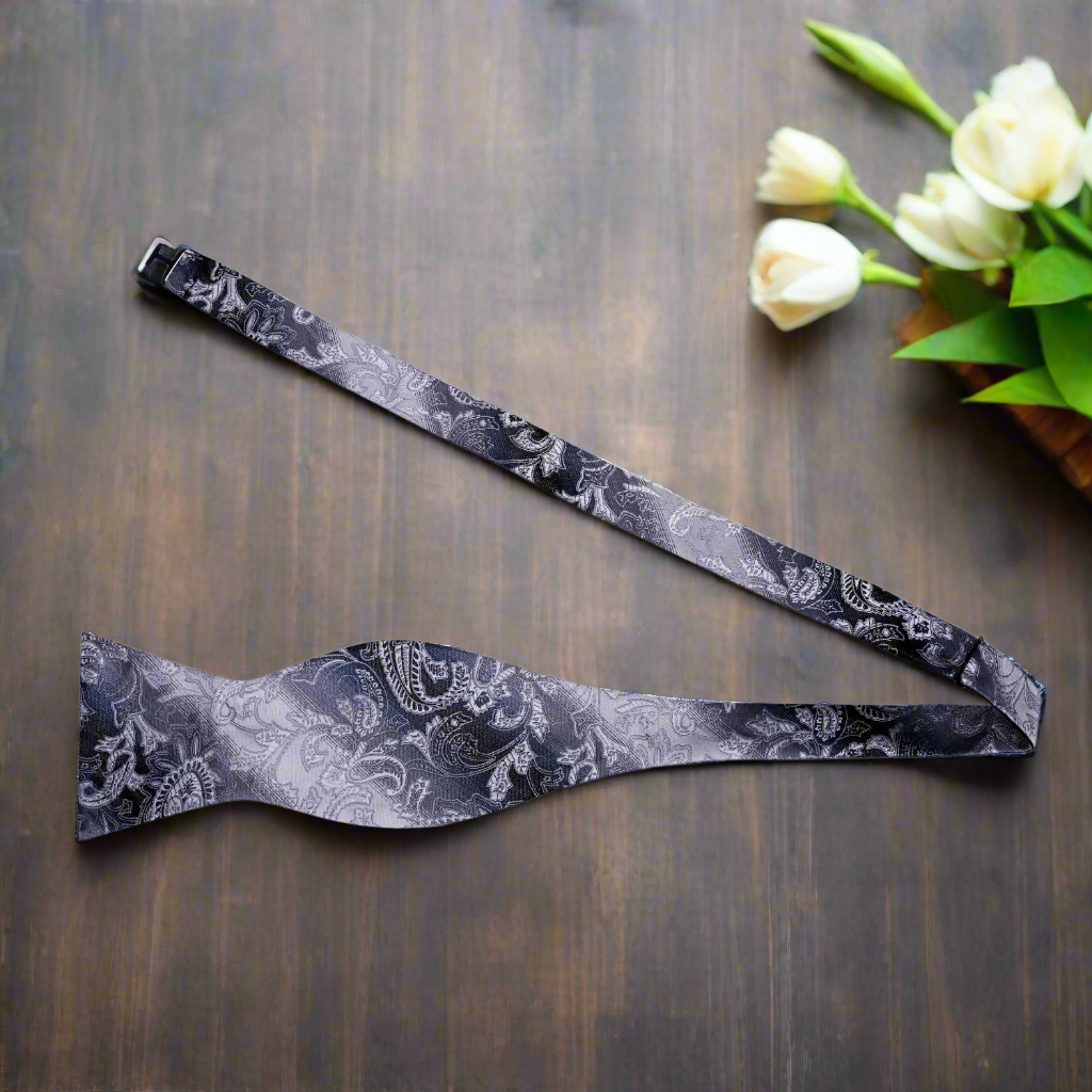 Shades of Silver Paisley Self Tie Bow Tie