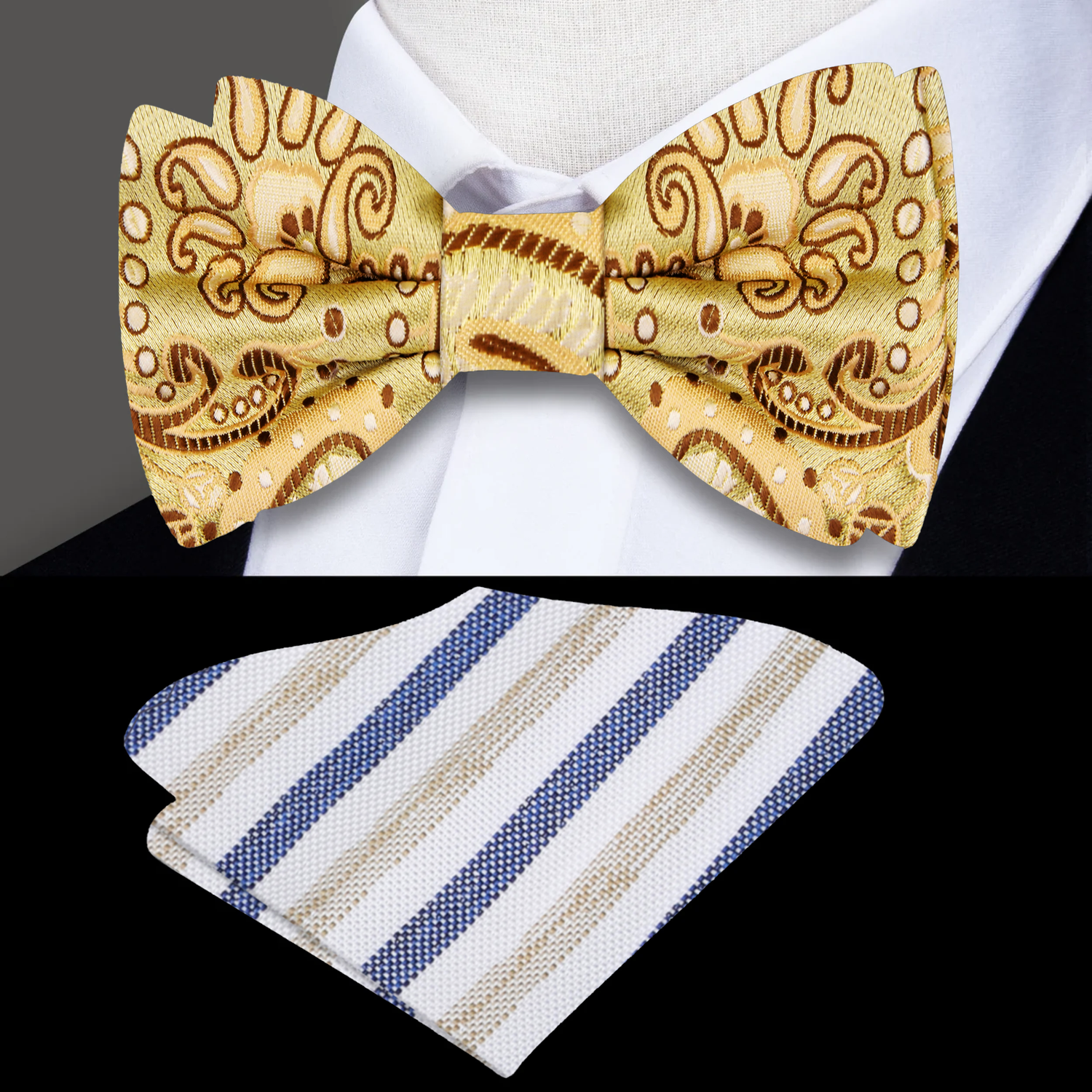 Shades of Yellow and Brown Paisley Bow Tie and Accenting Square