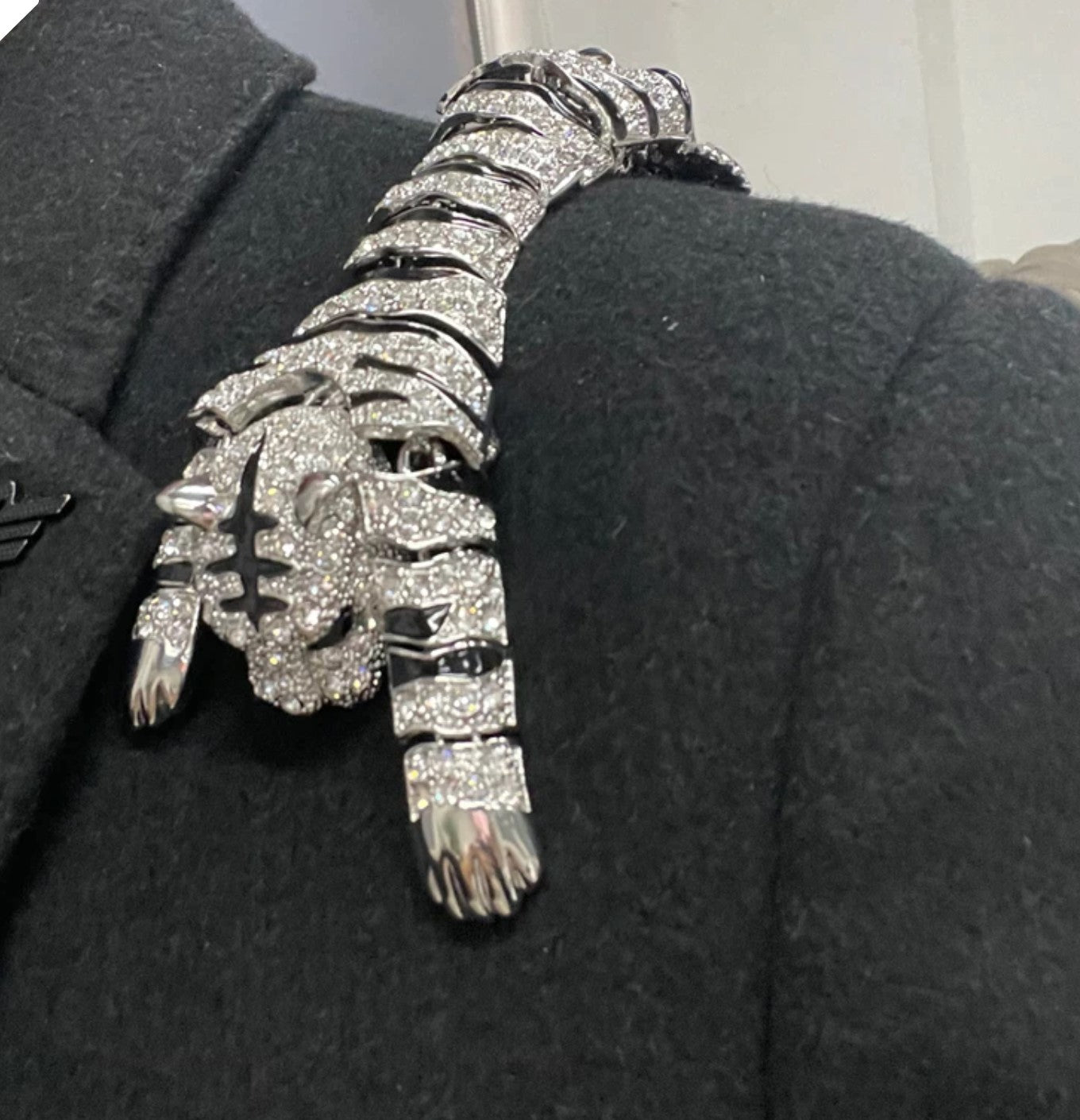 View 2: Chrome, Black and Clear Color Shoulder Lapel Pin