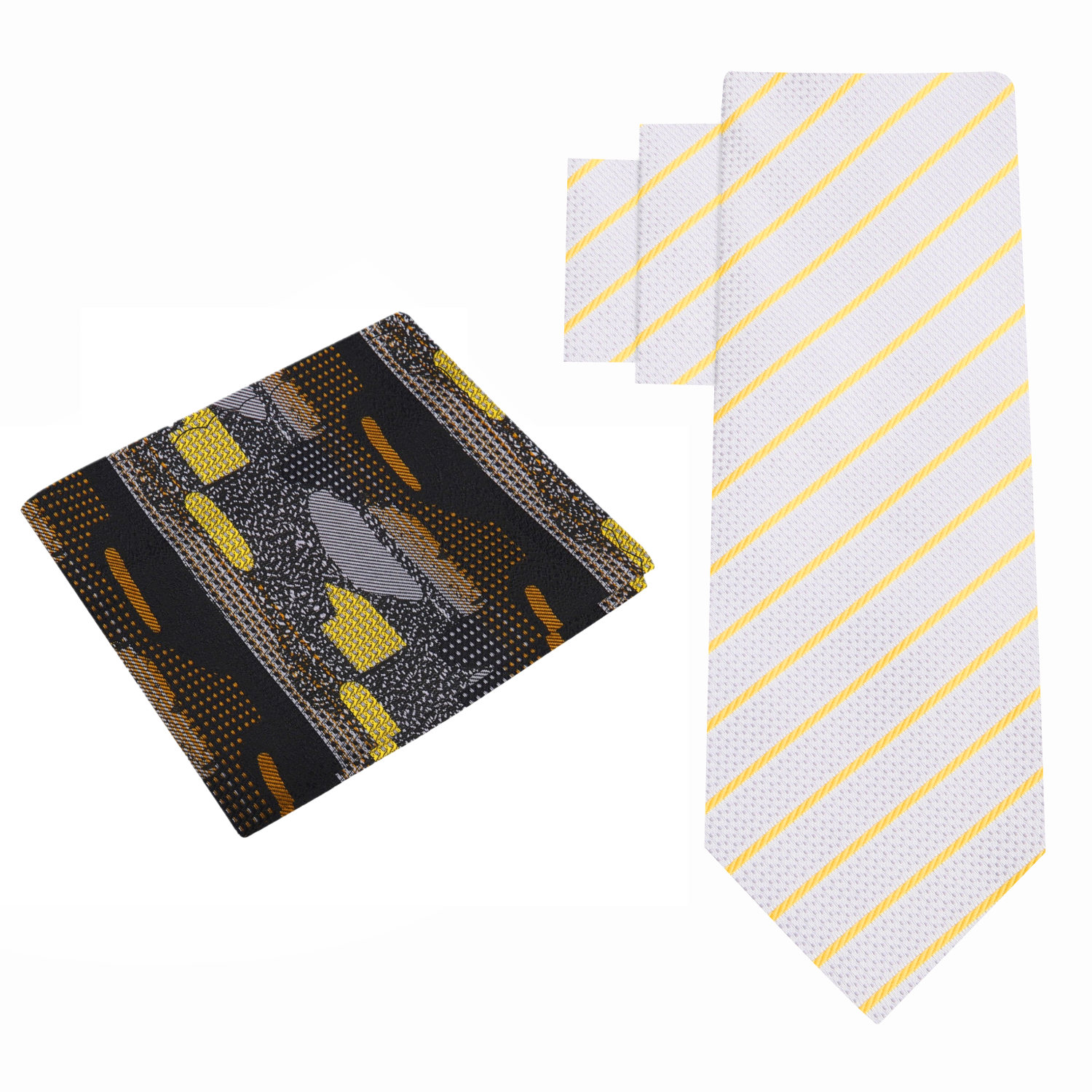 Alt Silver and Gold Pinstripe Necktie and Abstract Square