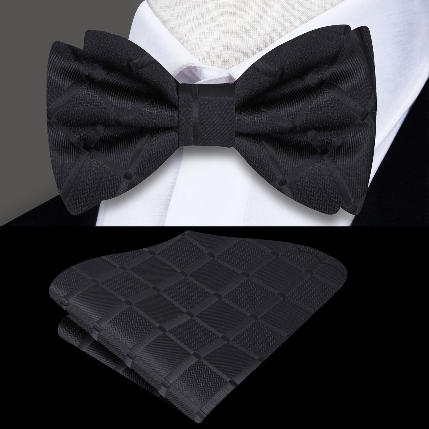 Main View: Black Squares Bow Tie and Matching Square