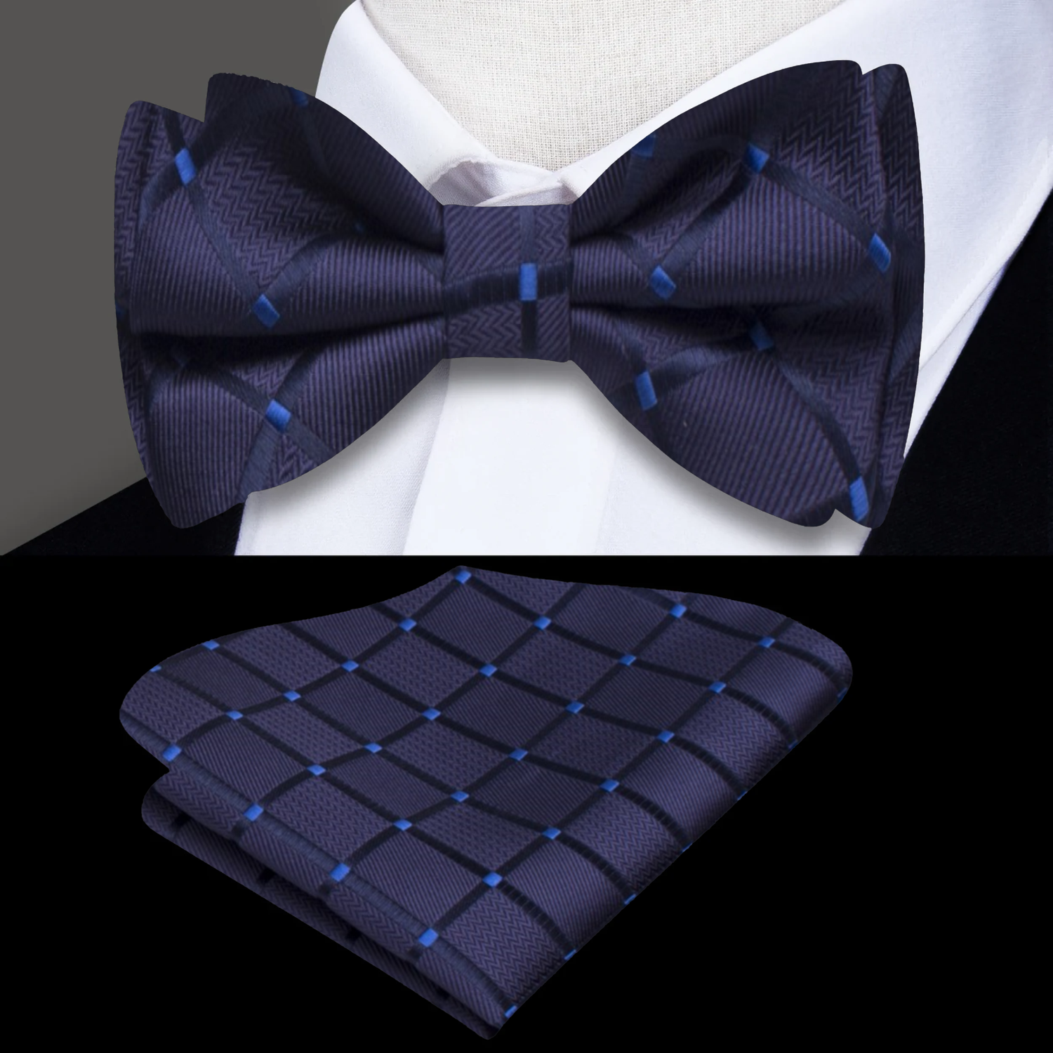 Blue Squares Bow Tie and Square