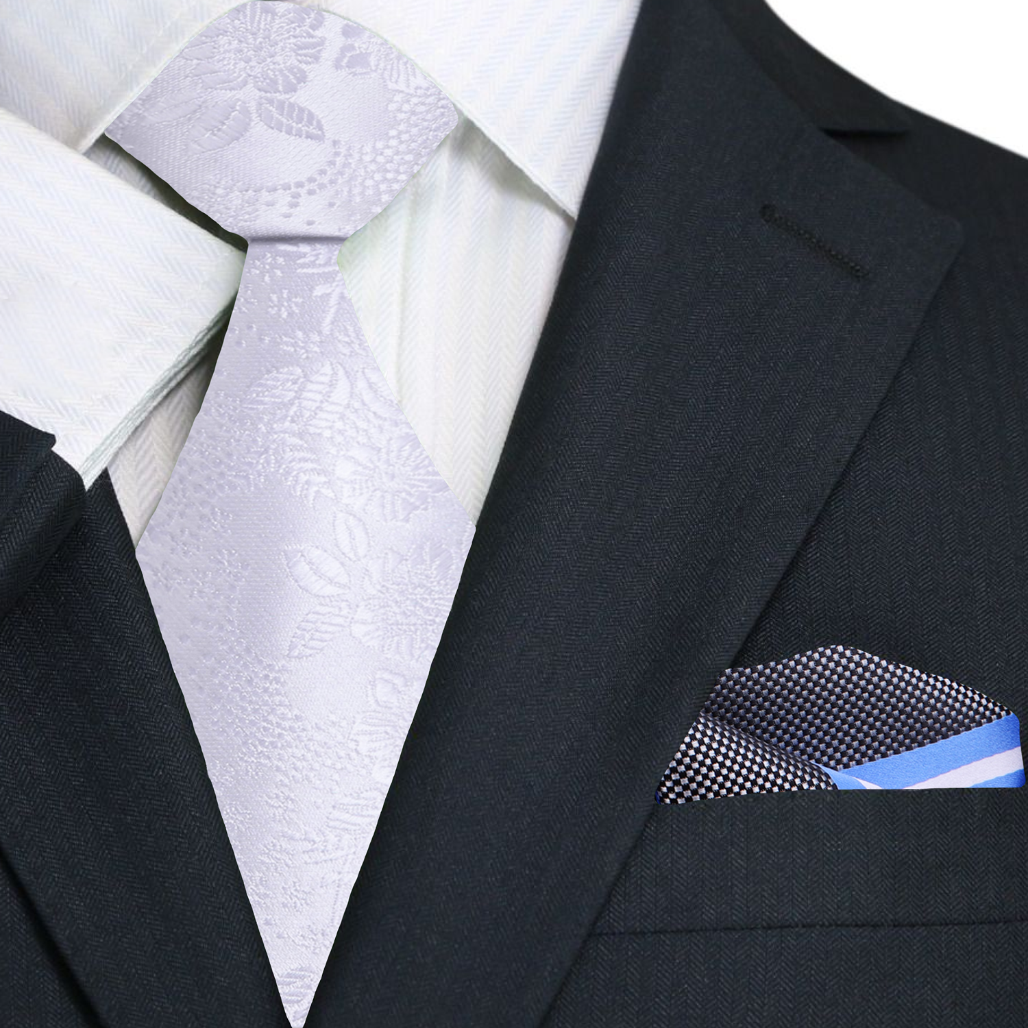 White Tie With Floral Texture and Accenting Stripe Square 2