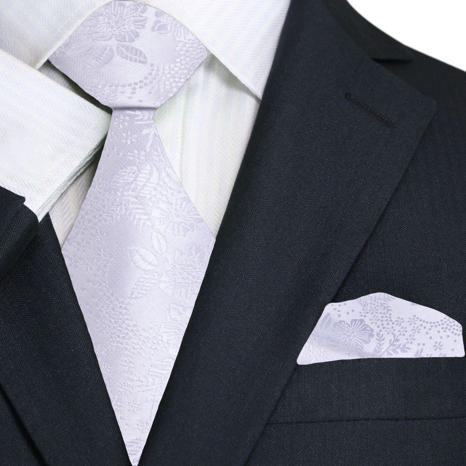 Main White Floral Tie and Accenting Matching Square