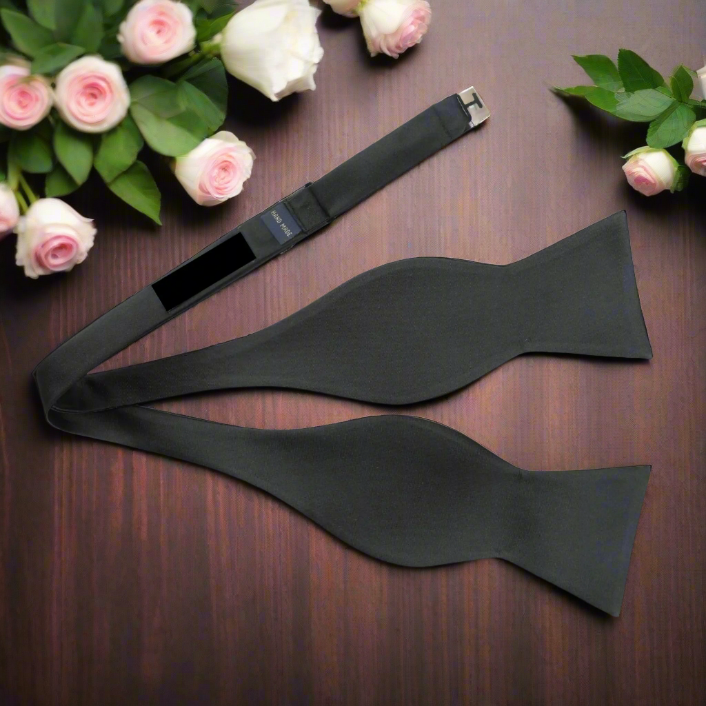 Solid Black Bow Tie Self Tie