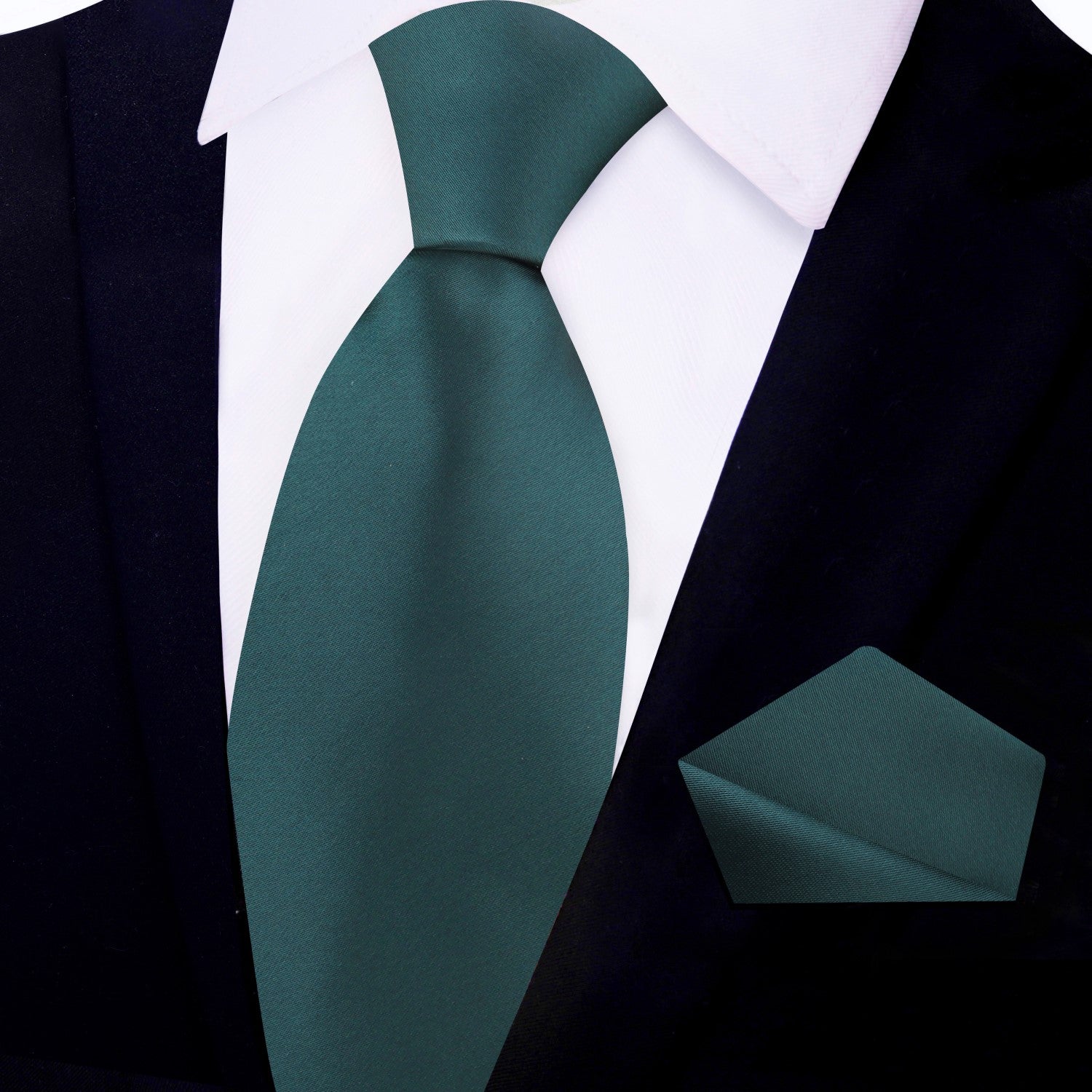 View 2: Solid Forest Green Necktie and Accenting Blue and Square