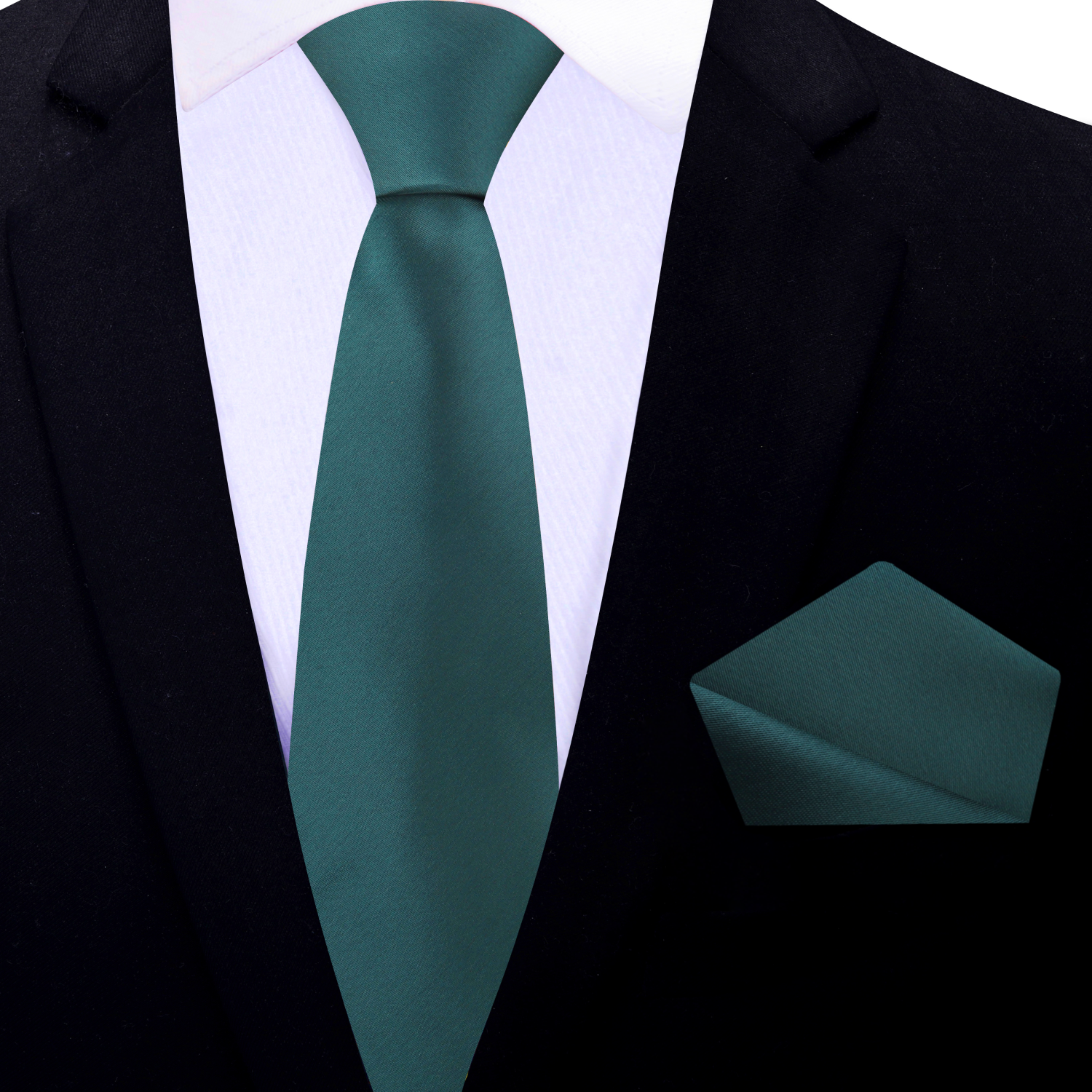 Thin: Solid Forest Green Necktie and Accenting Blue and Square