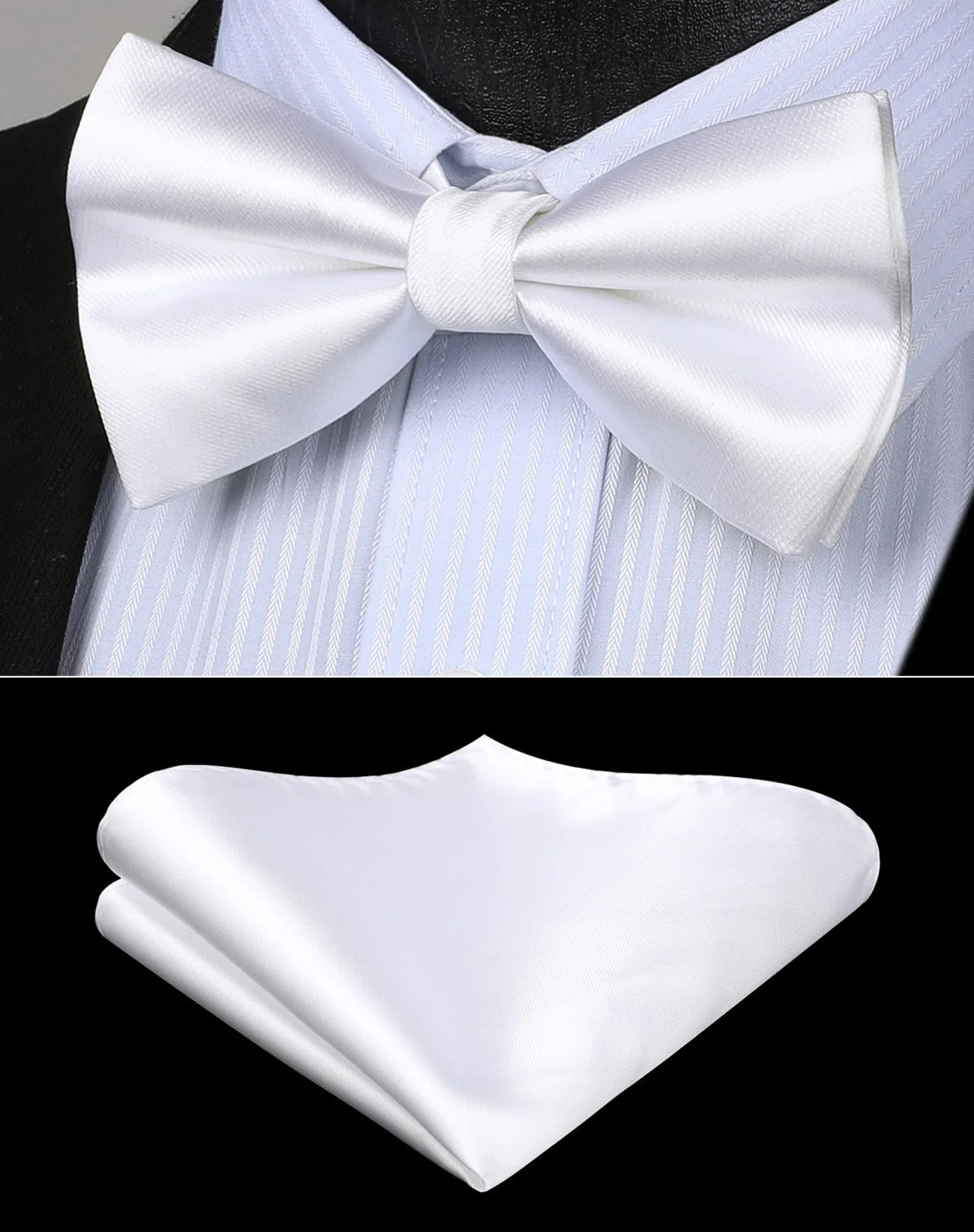 Solid White Bow Tie and Square