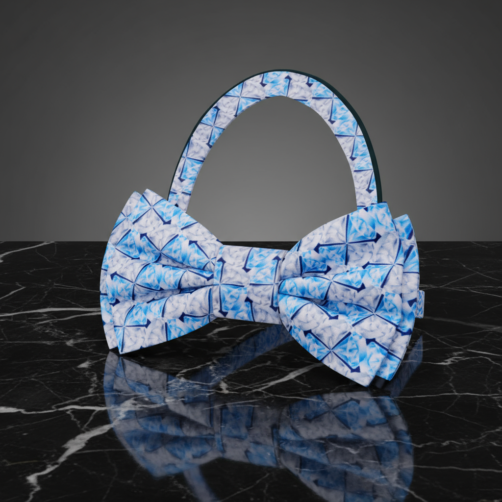 White Grey Blue Diamonds Geometric Bow Tie Pre Tied
