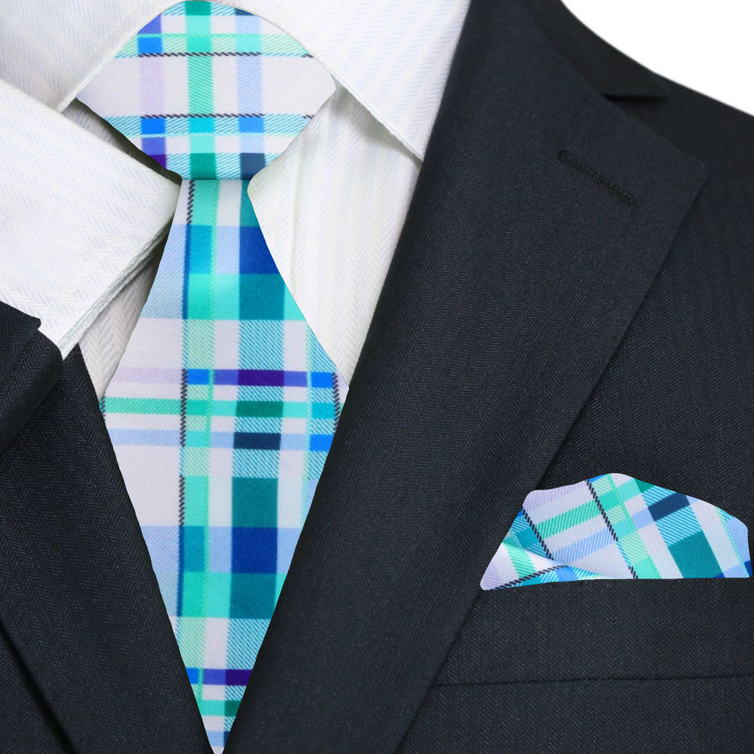 Light Blue Light Green Royal Plaid Necktie Light Blue Light Green Royal Plaid Necktie