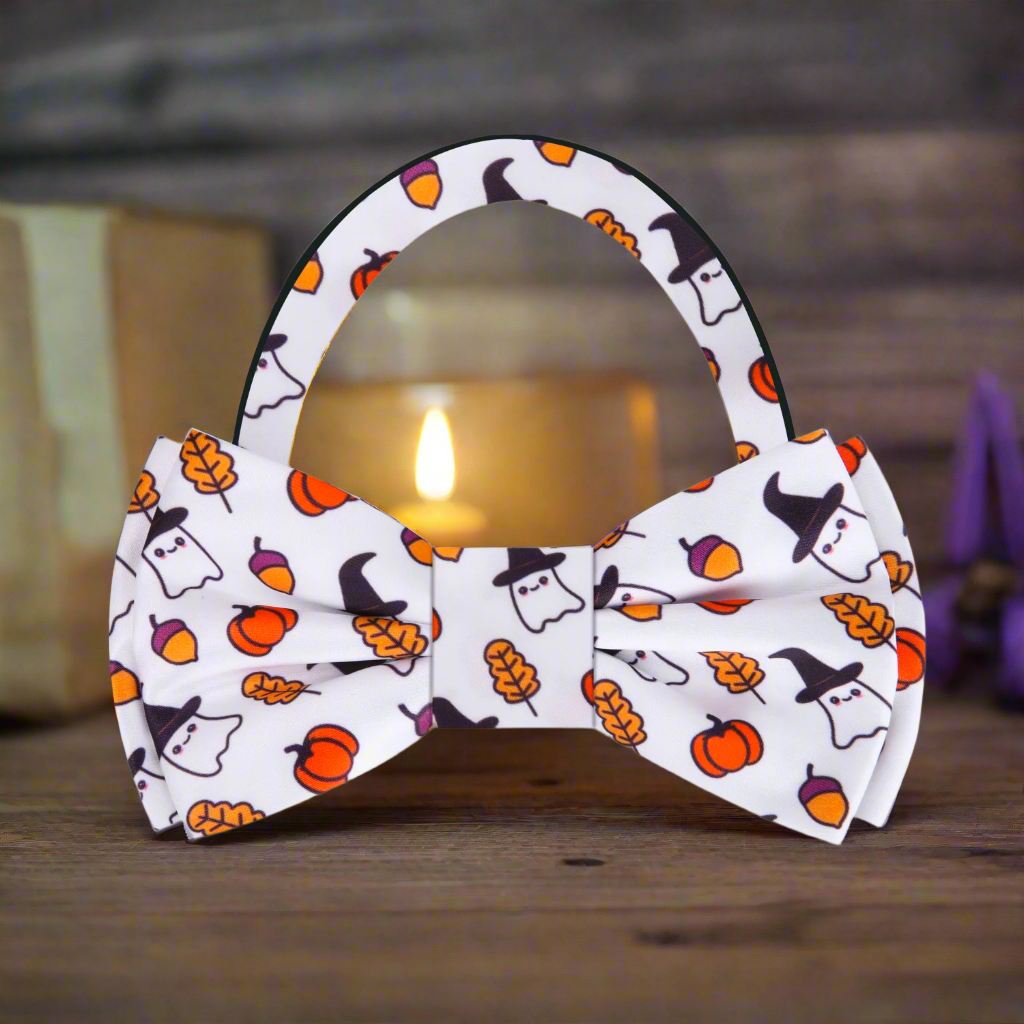 White, Black and Orange Halloween Bow Tie Pre Tied