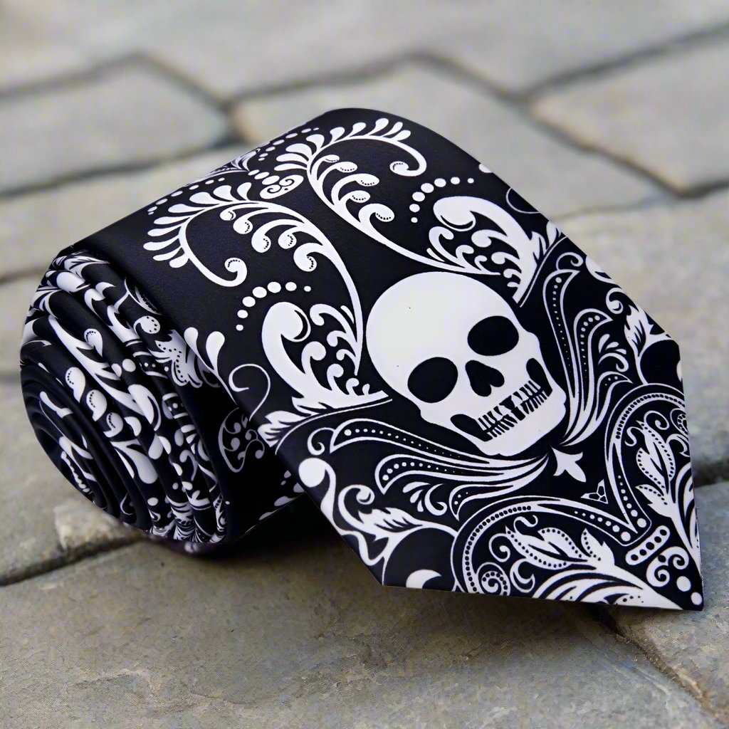 Black Light Grey Skull Tie