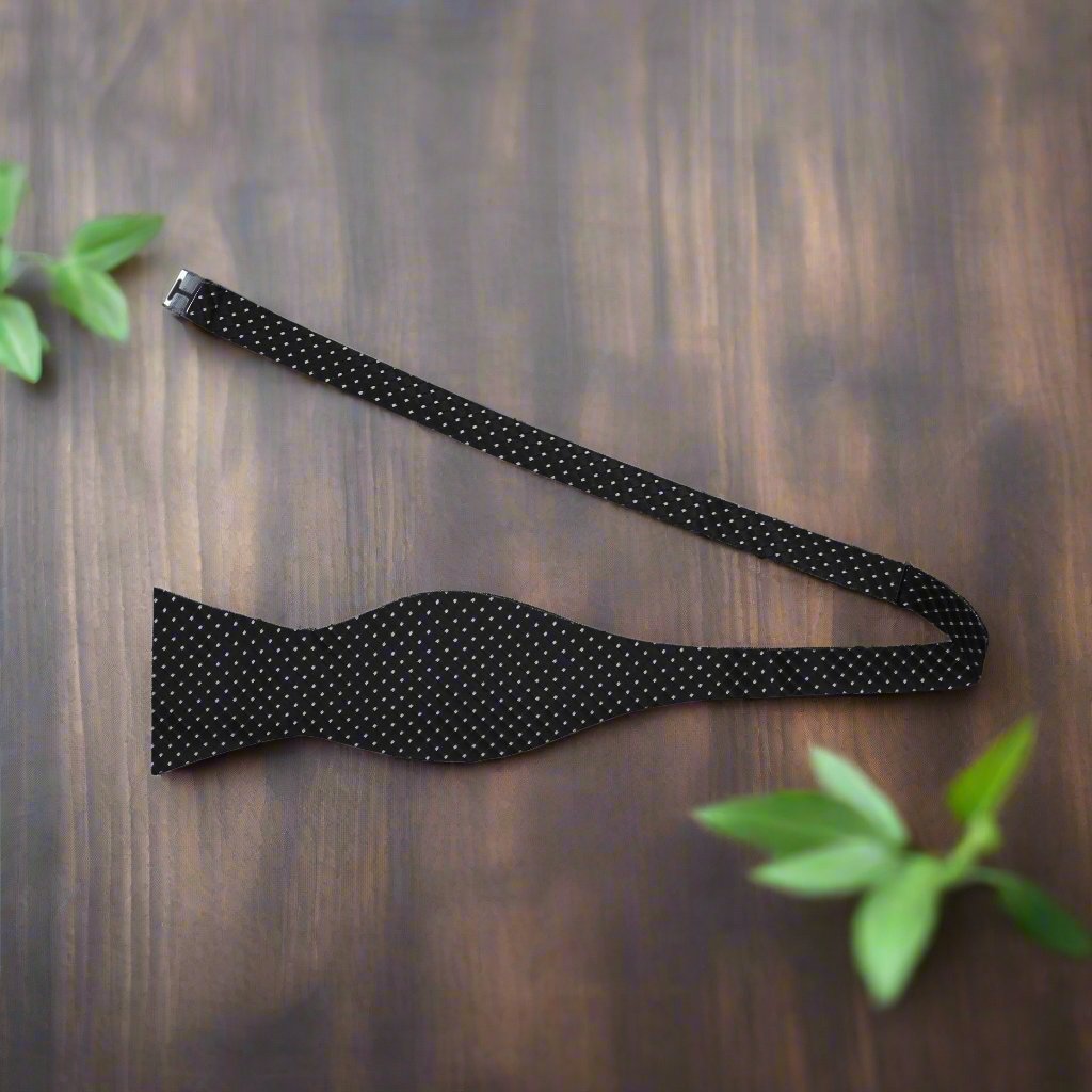 Alt View: A Black Small Geometric Diamond With Small Dots Pattern Silk Self Tie Bow Tie