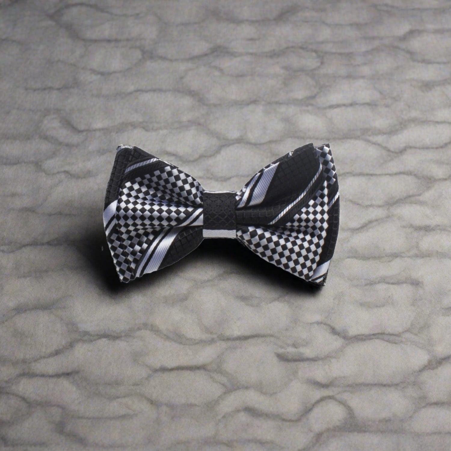 Black, Grey Check Bow Tie