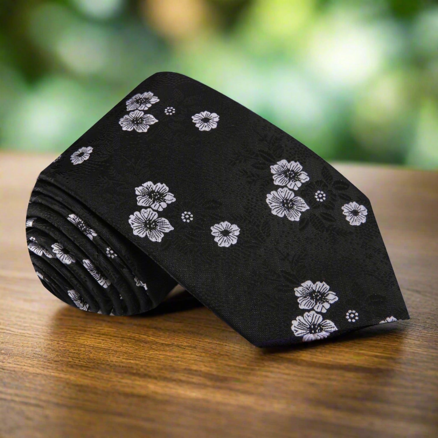 Black and White Floral Tie