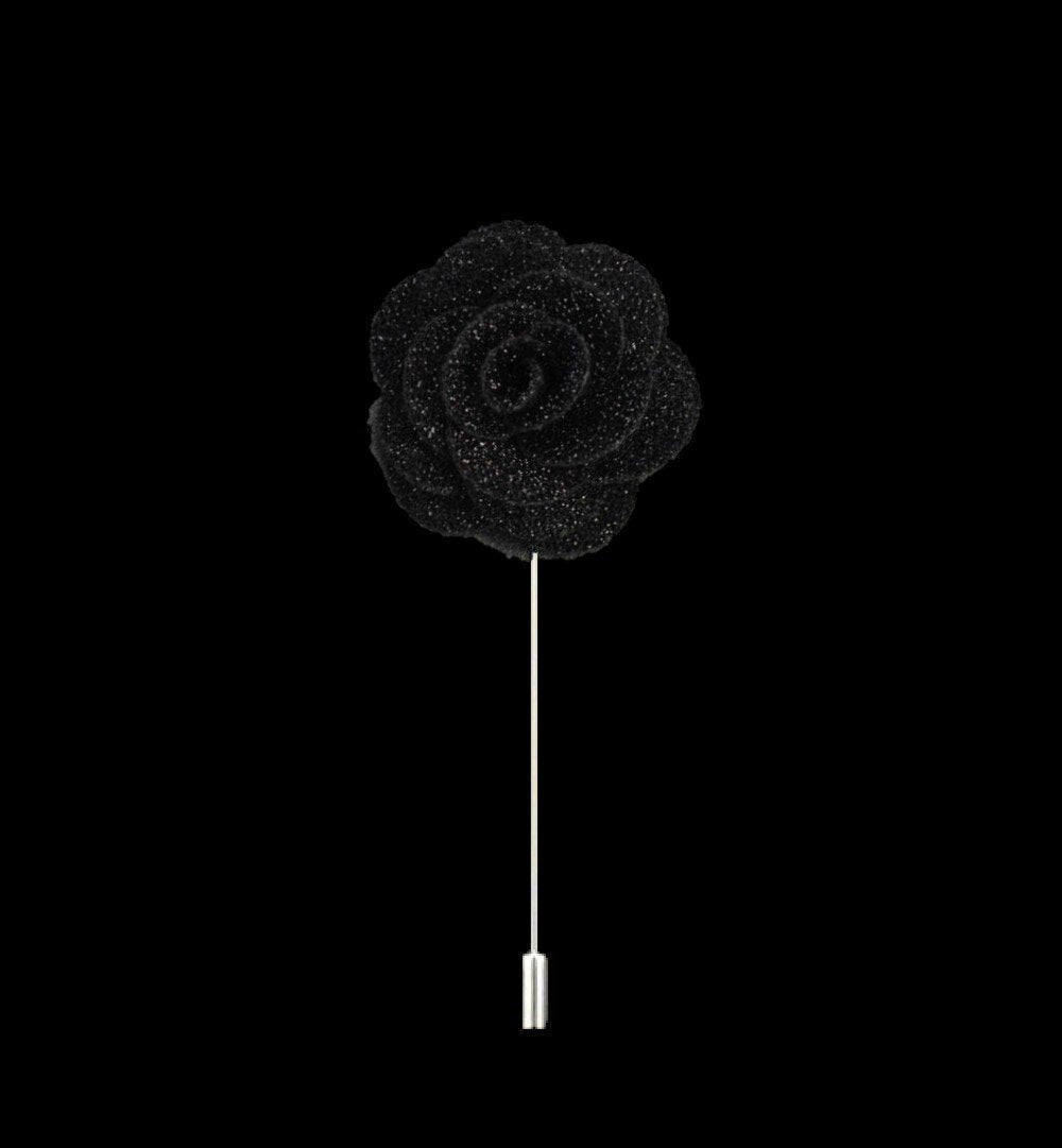 A Shimmery Frosted Black Colored Lapel Flower