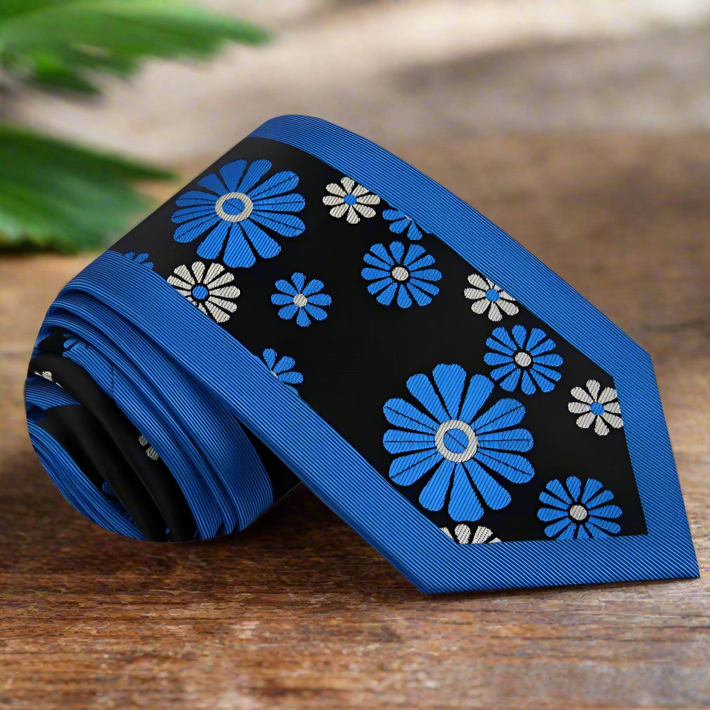 Blue and Dark Blue Flower Tie