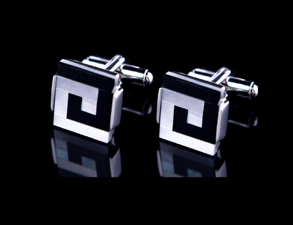 A Black with White Colored Square Shaped Cuff-links