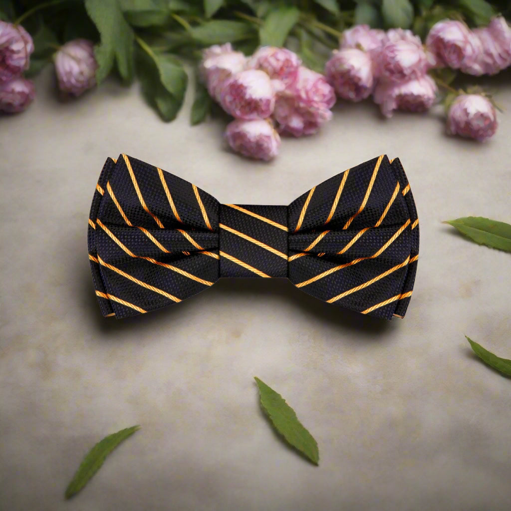 Black and Gold Stripe Bow Tie