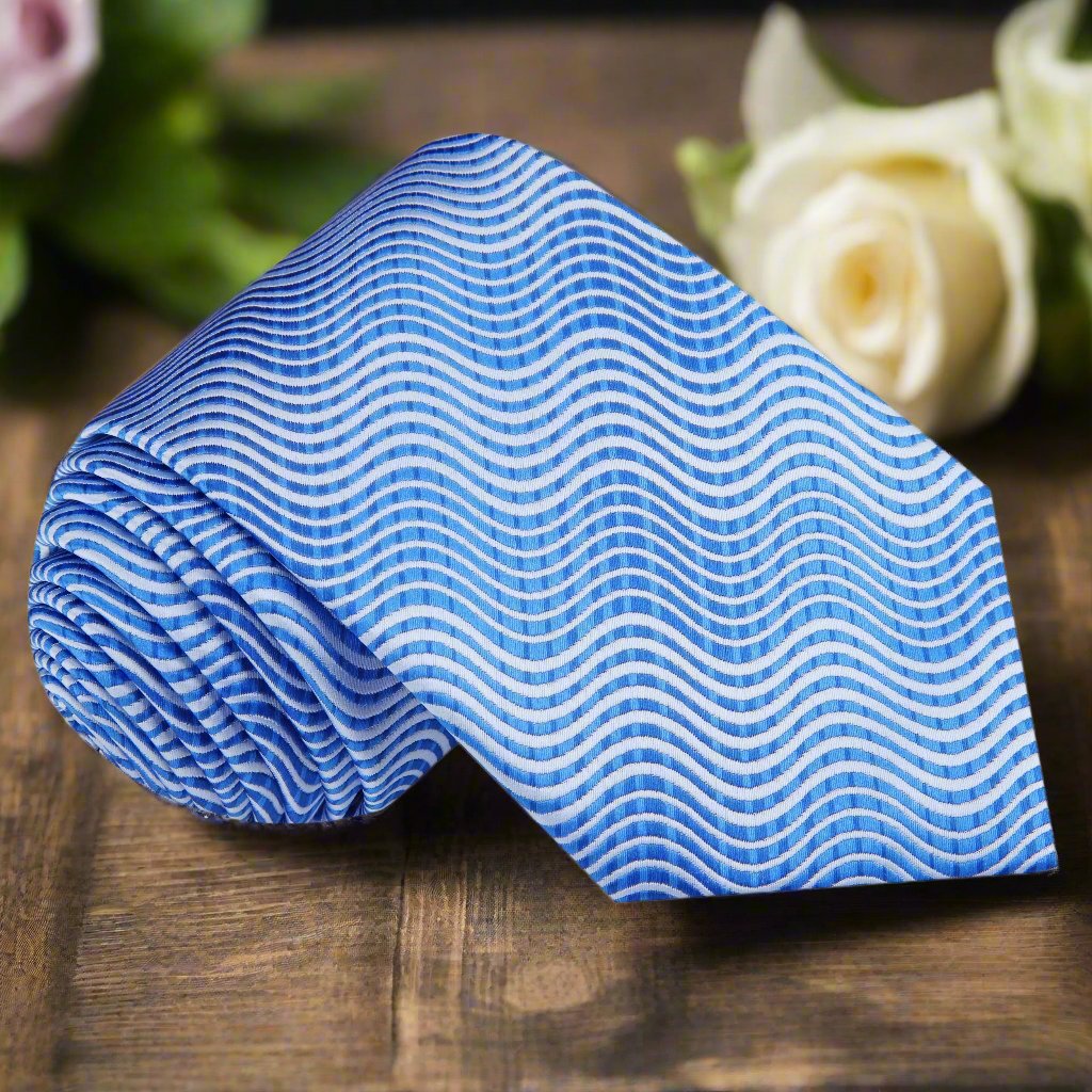 Shades of Blue Wavy Lines Necktie