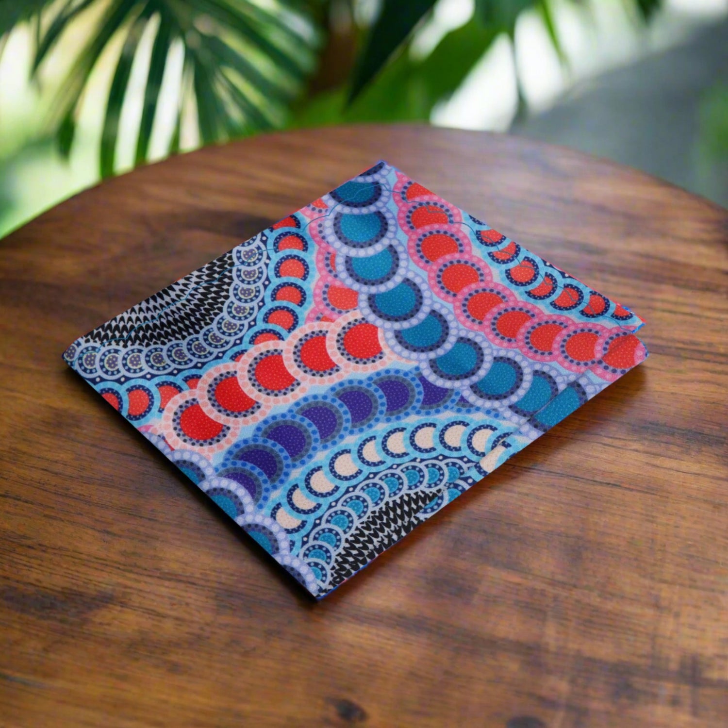 View 2: A Blue, Red, Yellow, Black, Purple Color Abstract Circles Pocket Square