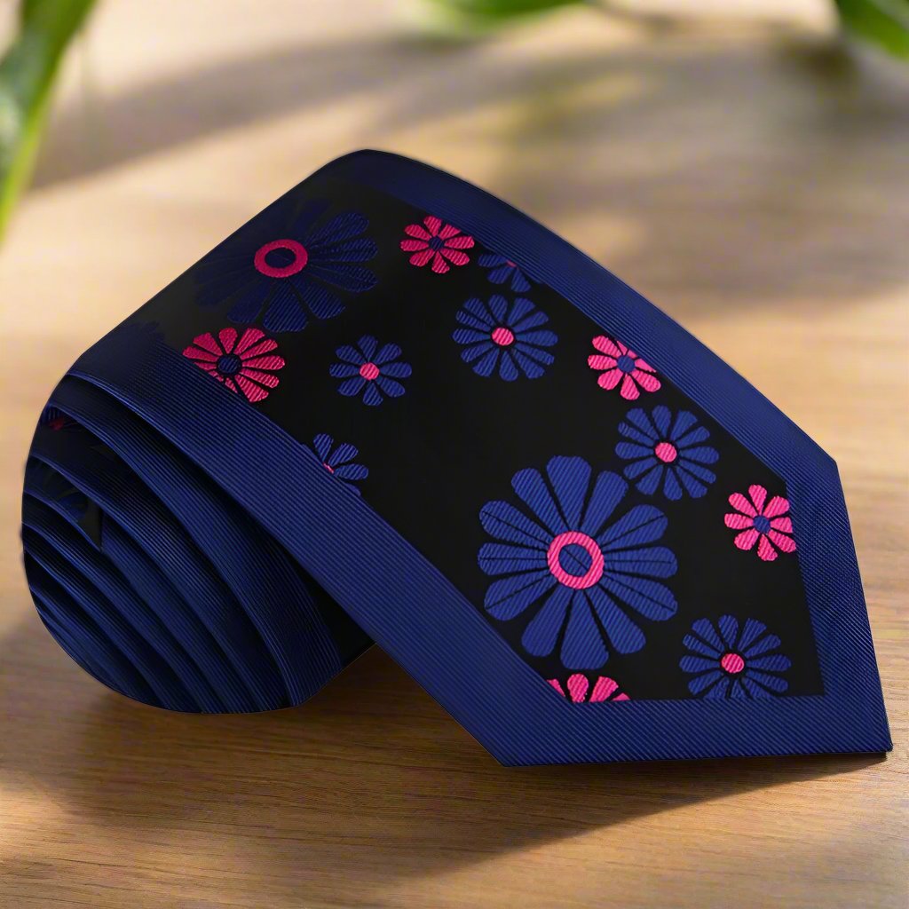 Blue, Pink Floral Tie