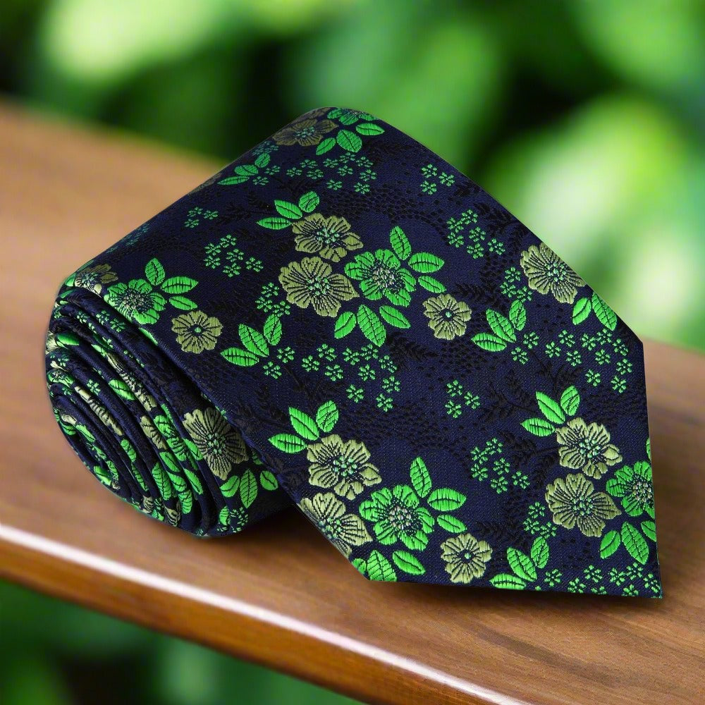 ||Blue, Green Floral Tie