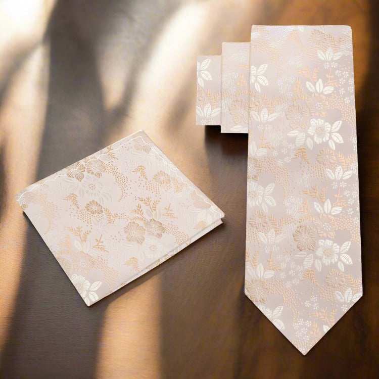 Alt View: Light Champagne Floral Tie and Pocket Square
