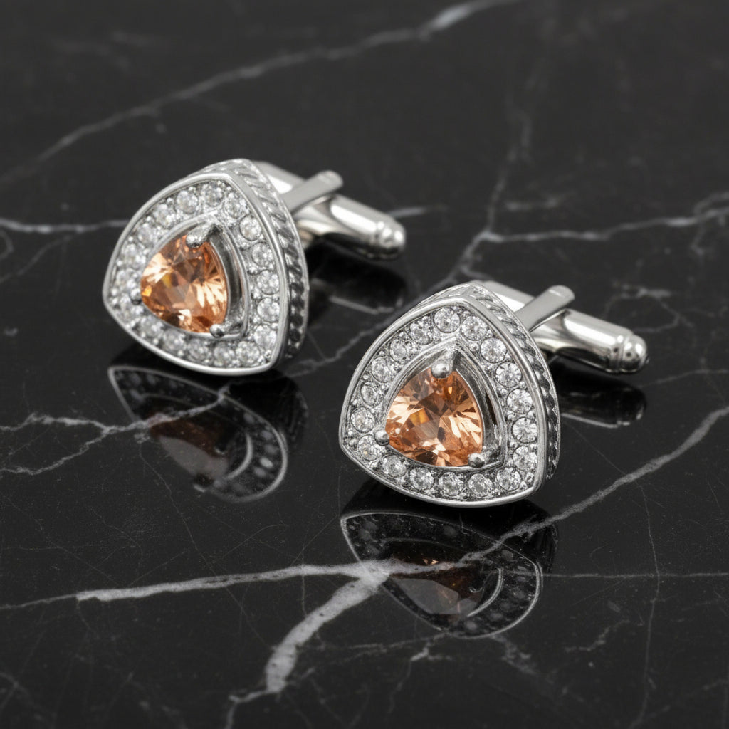 Chrome With Amber Stone Cufflinks