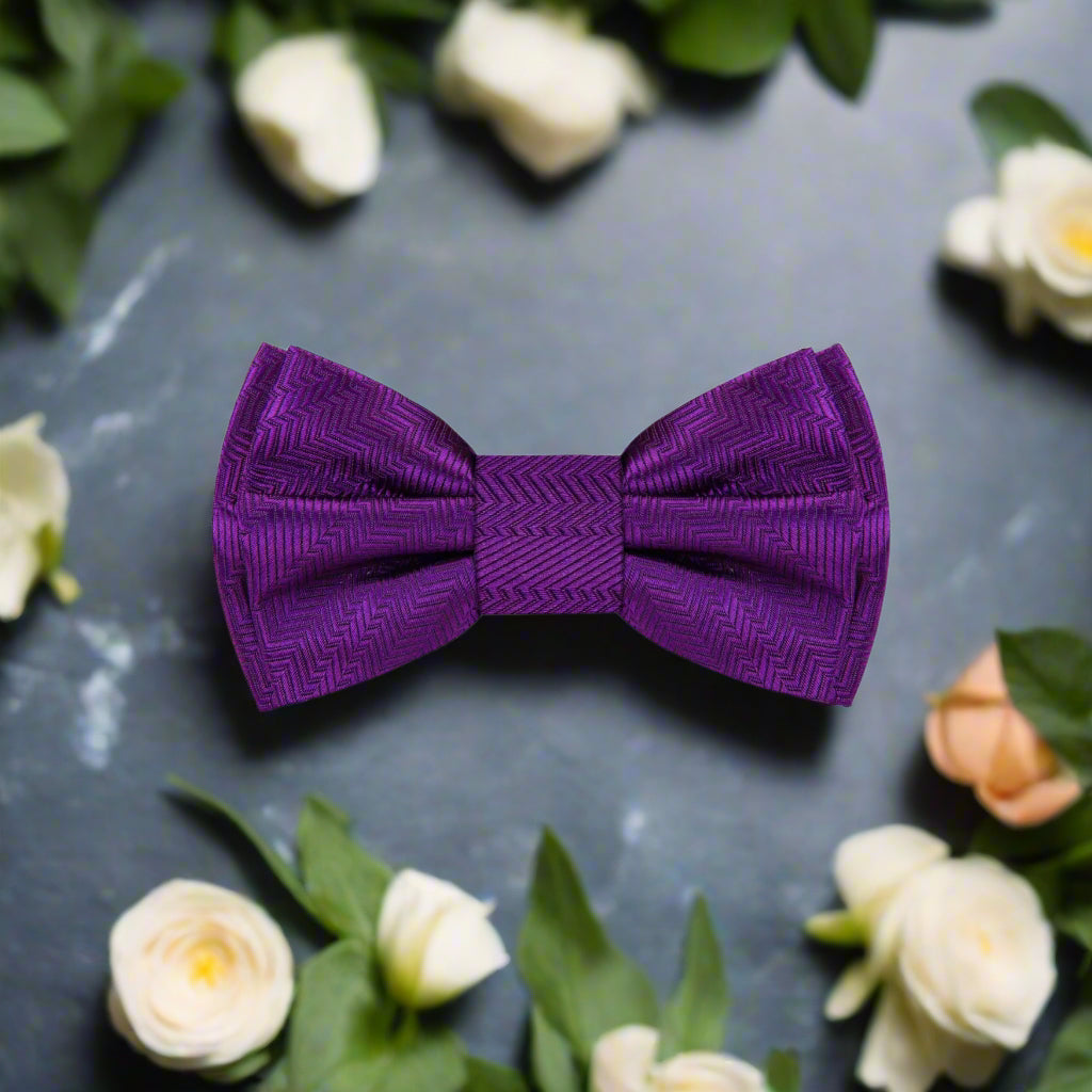 A Classy Purple Solid Pattern Self Tie Bow Tie