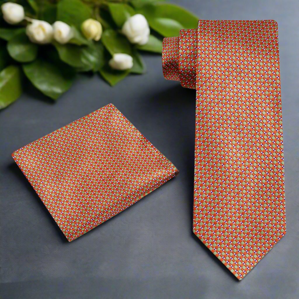Alt View: Copper Orange and Green Metallic Perfection Tie and Pocket Square