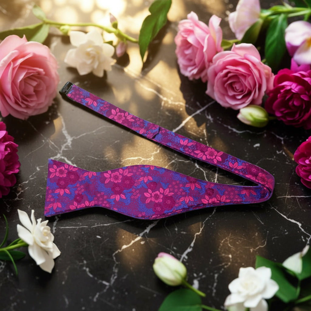 Dark Pink, Pink Floral Bow Tie Self tie