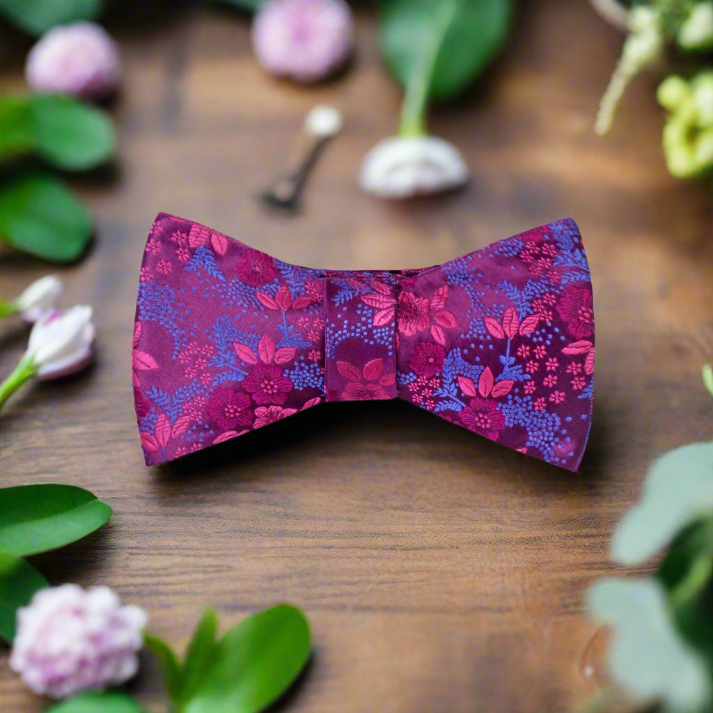 Dark Pink, Pink Floral Bow Tie