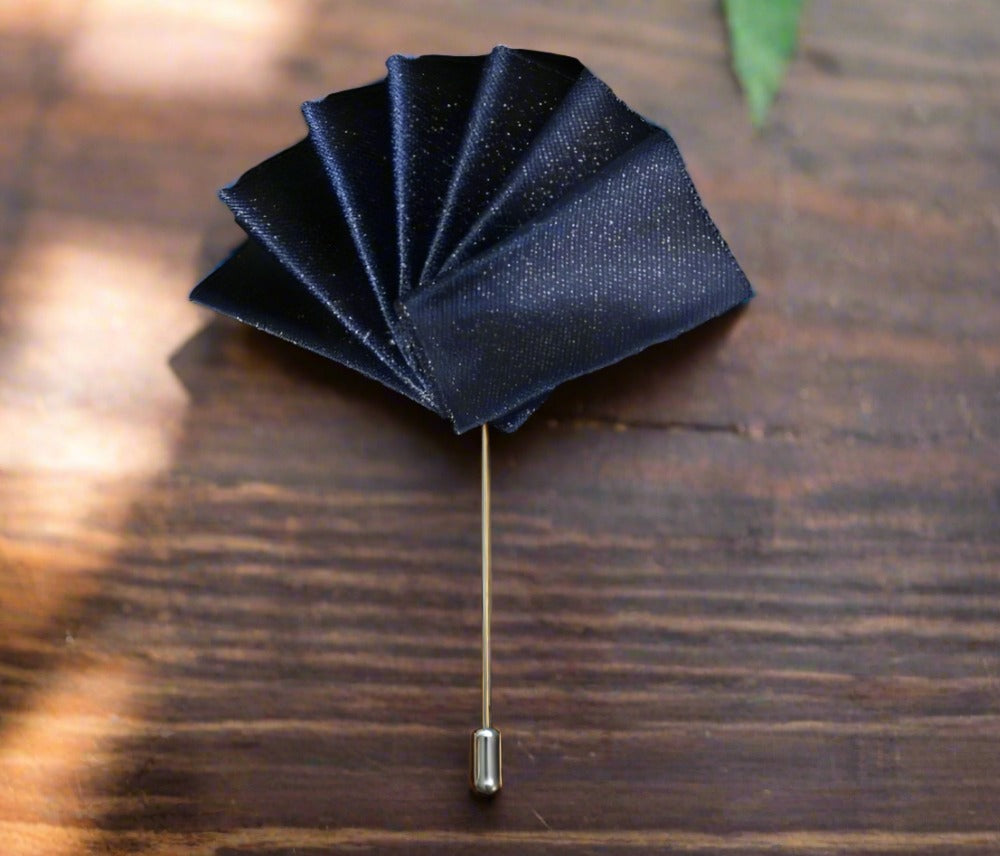 A Blue Pocket Square Lapel Pin||Dark Blue with Gold Shimmer