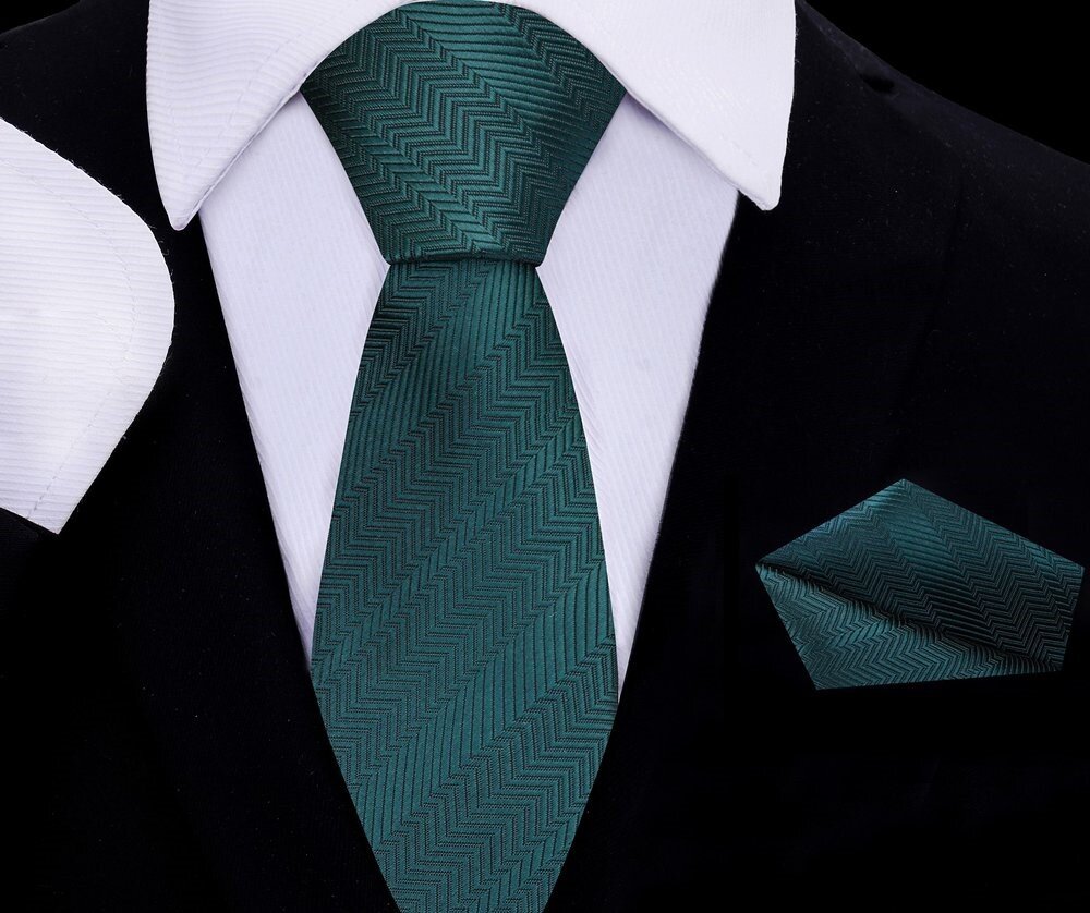 black dress shirt with green tie Barry. Wang Green Tie Striped Silk Black Necktie Pocket Square Cufflinks Set for Men Business, Dark Green