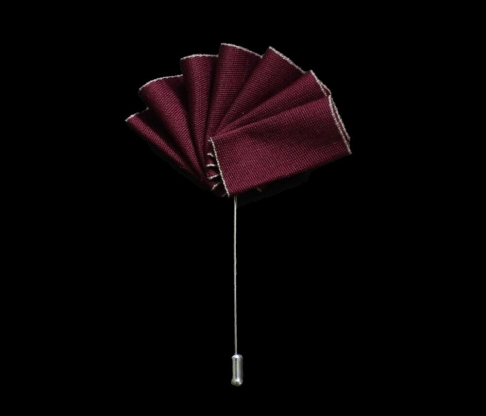 A Burgundy with Light Brown Edges Pocket Square Lapel Pin||Burgundy with Light Brown Edges