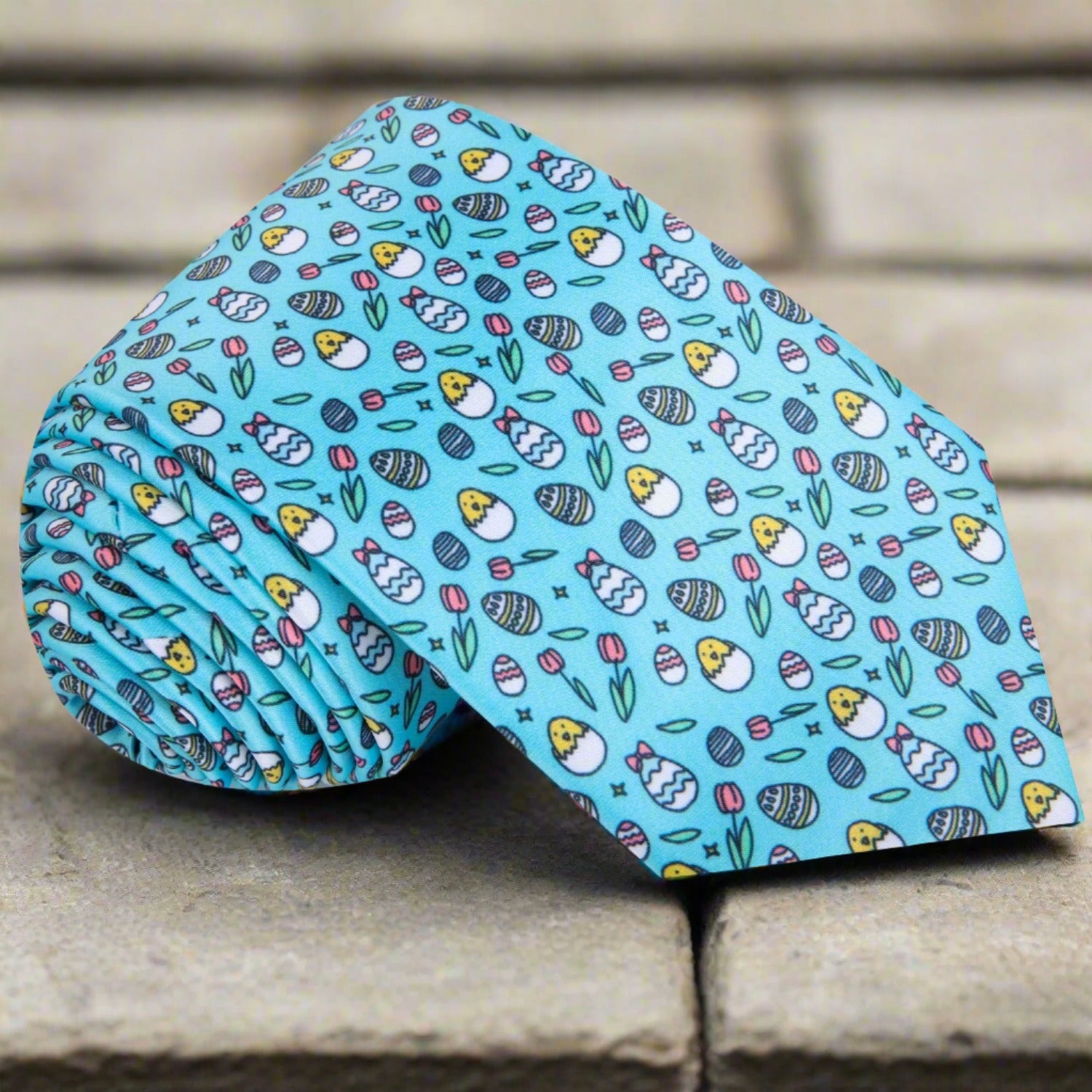 Light Blue, Yellow, Pink Easter Eggs and Chics Tie